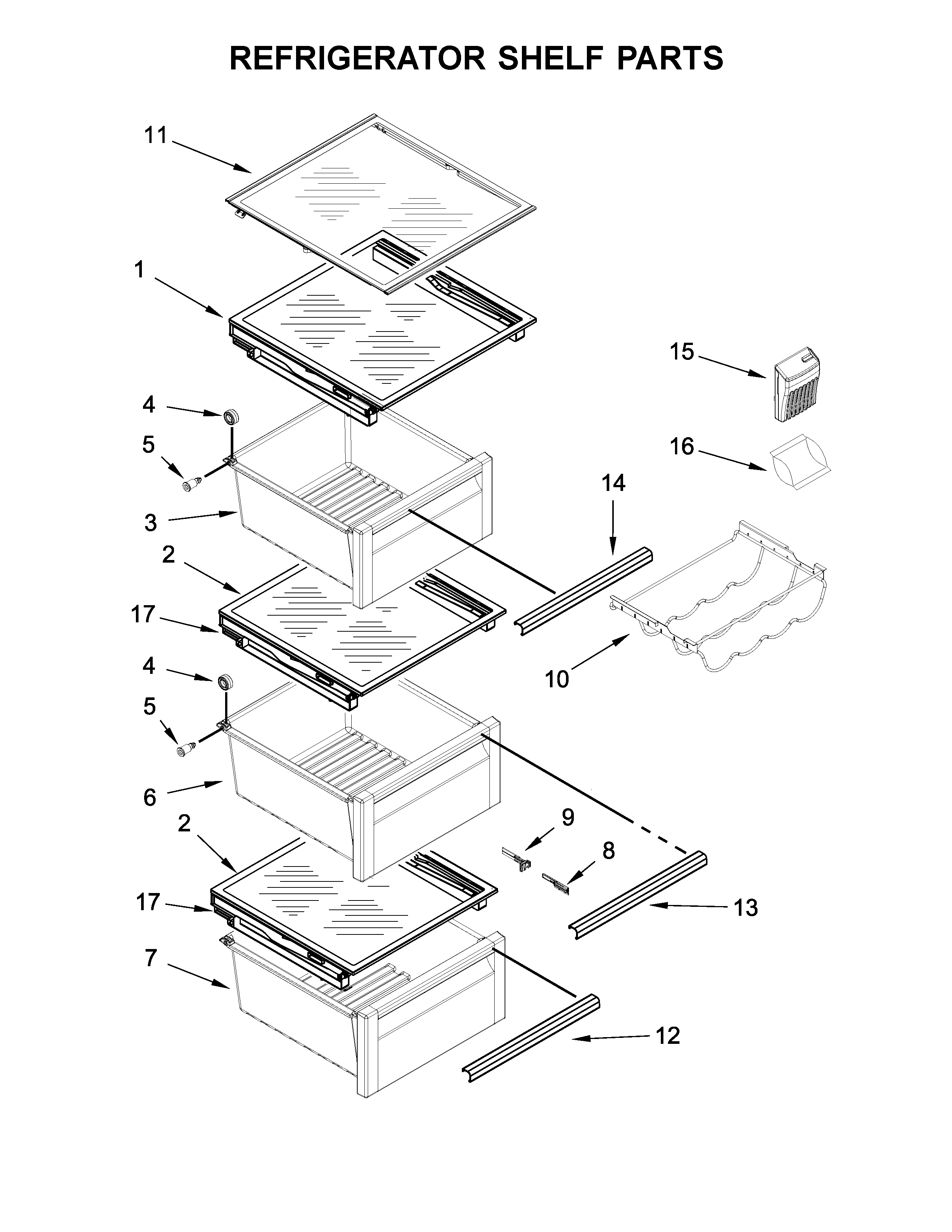 KitchenAid KRSF505EWH01 refrigerator shelf parts diagram