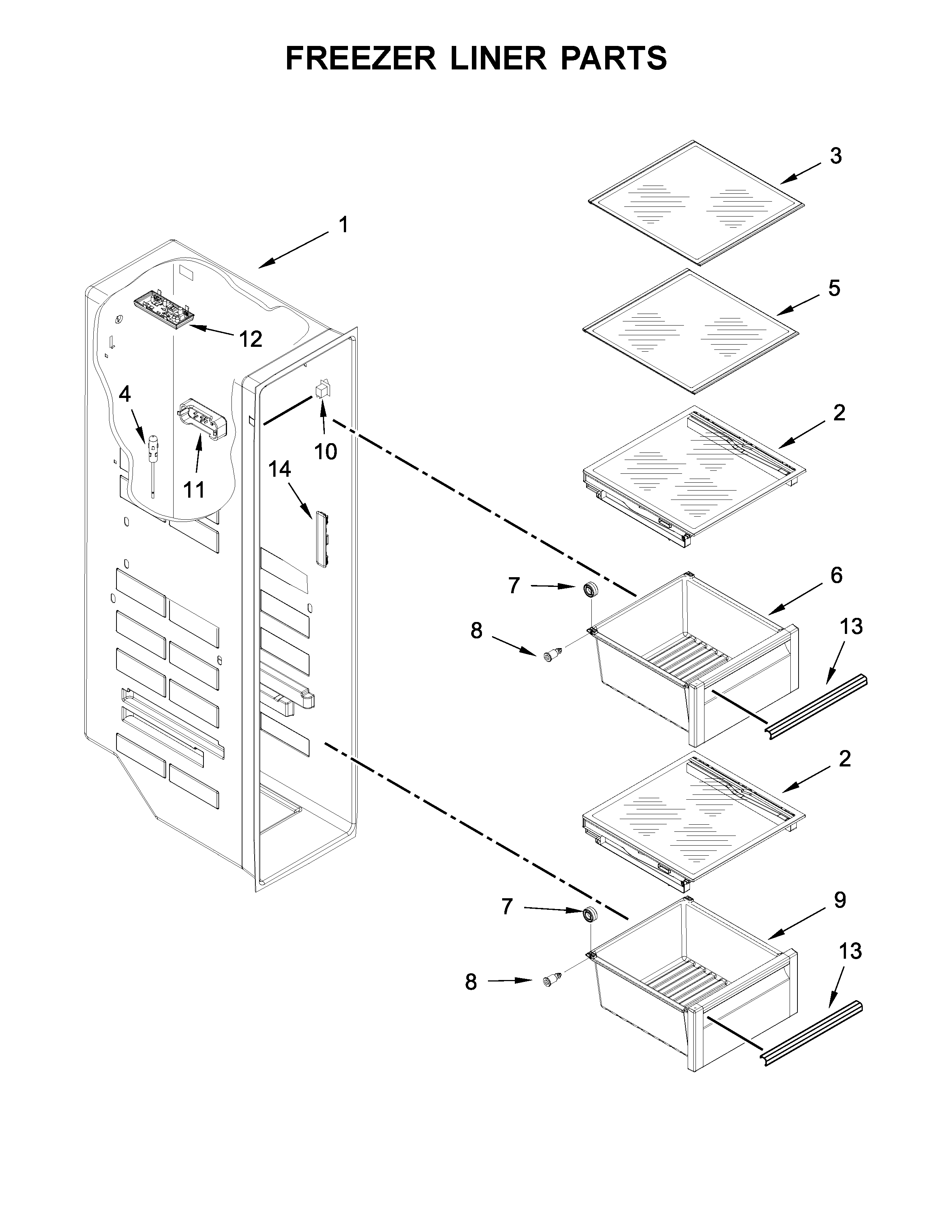 KitchenAid KRSF505EWH01 freezer liner parts diagram