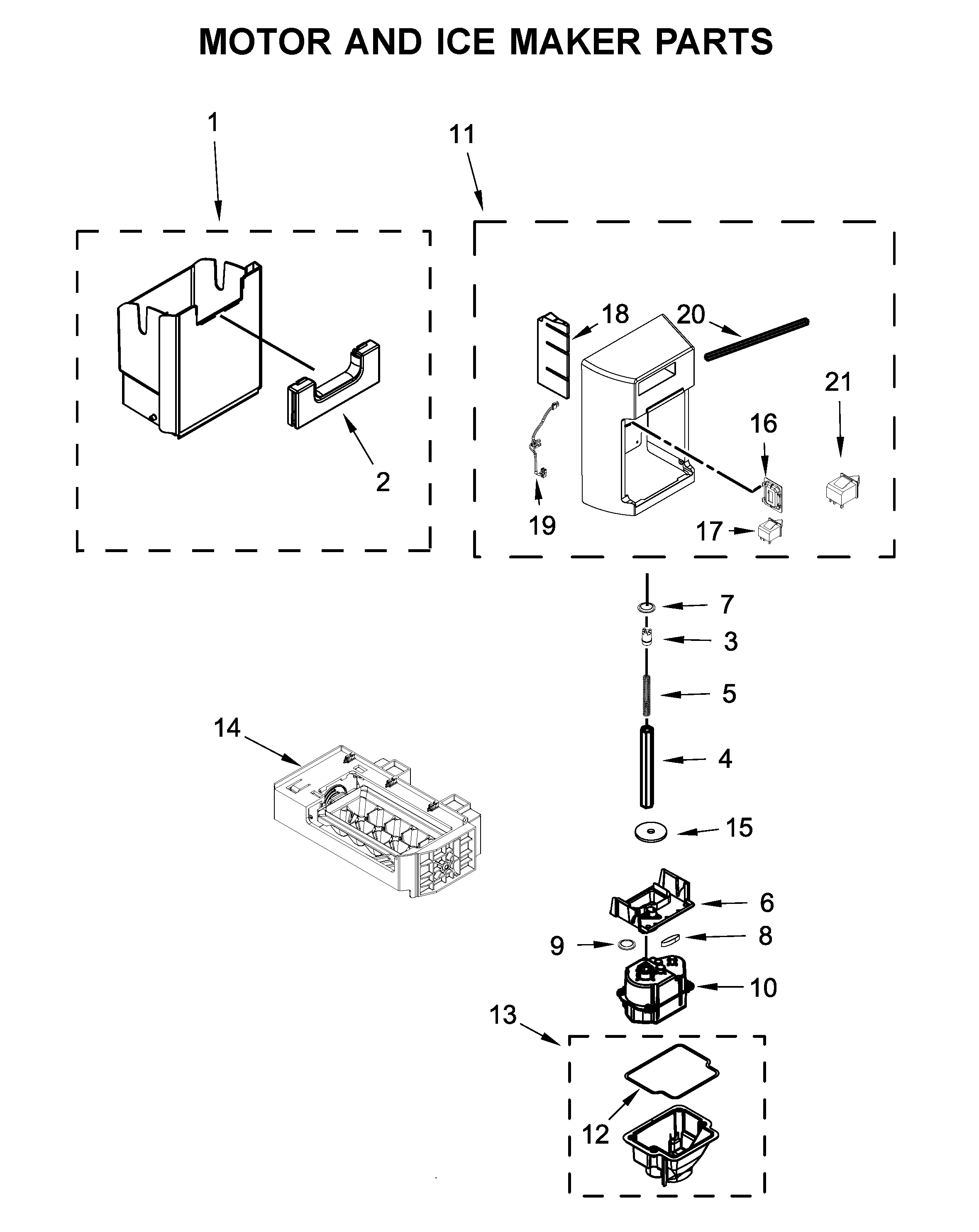 Whirlpool WRS586FIEM04 motor and ice maker parts diagram