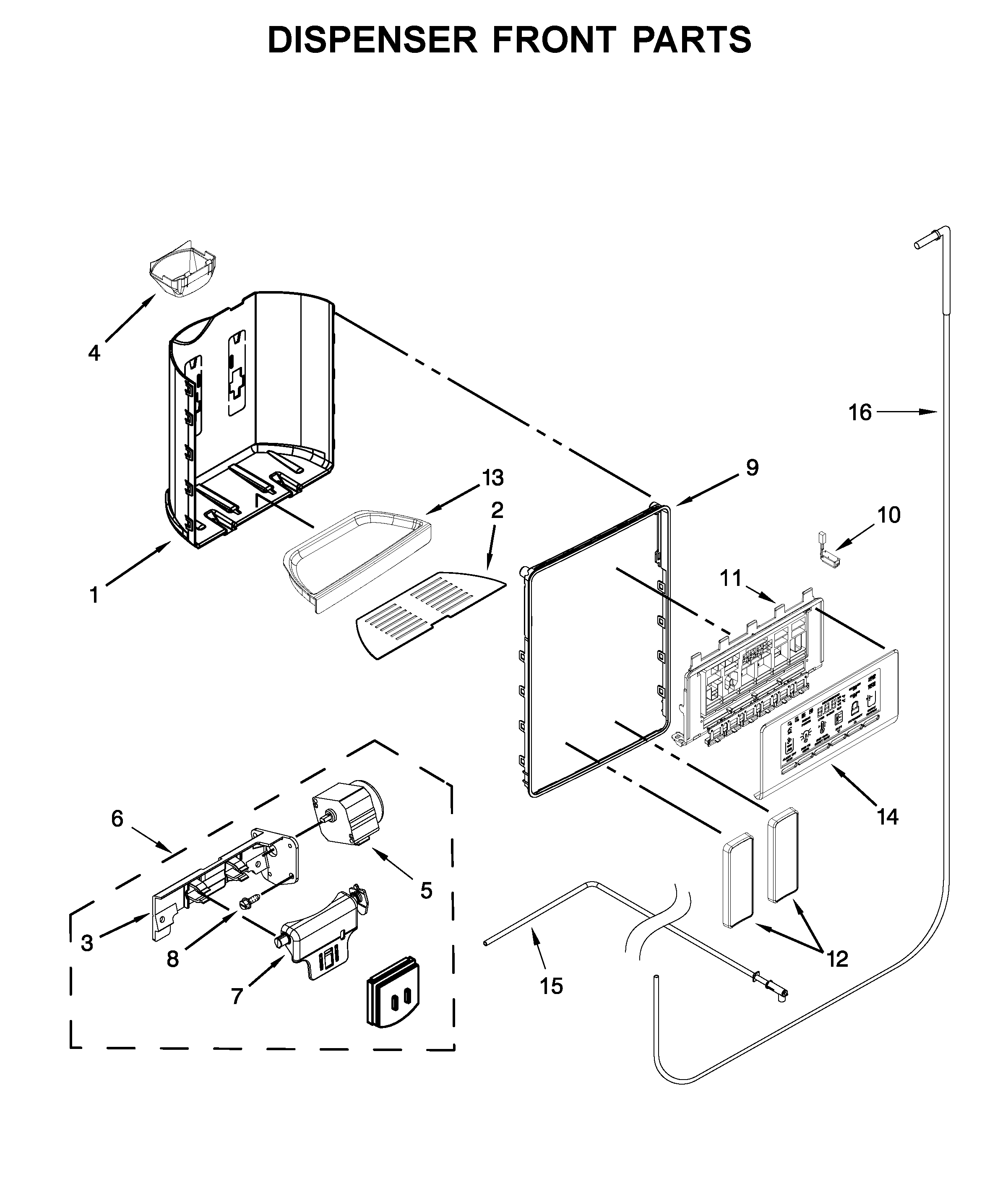 Whirlpool WRS586FIEM04 dispenser front parts diagram