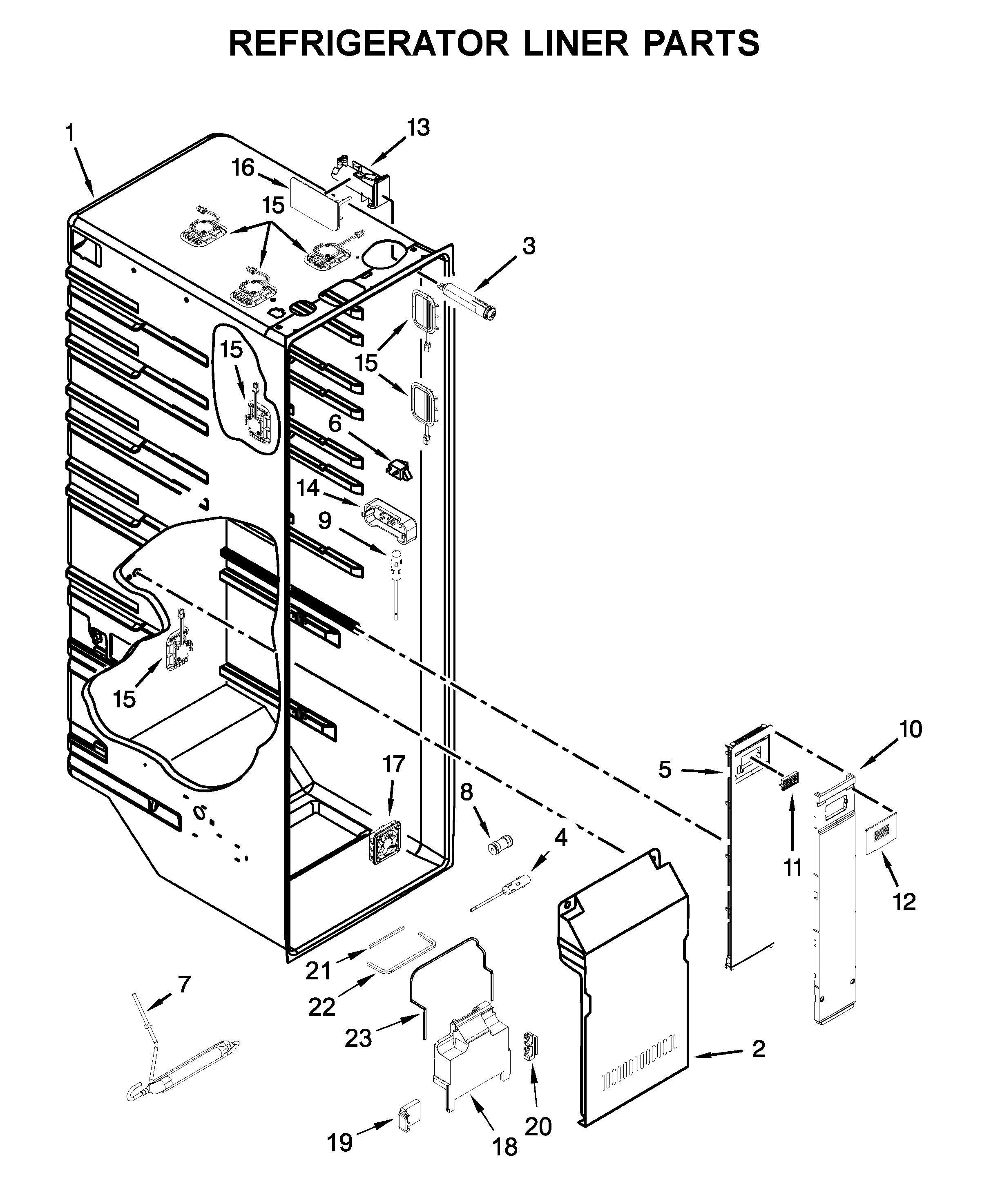 KitchenAid KSC24C8EYB02 refrigerator liner parts diagram