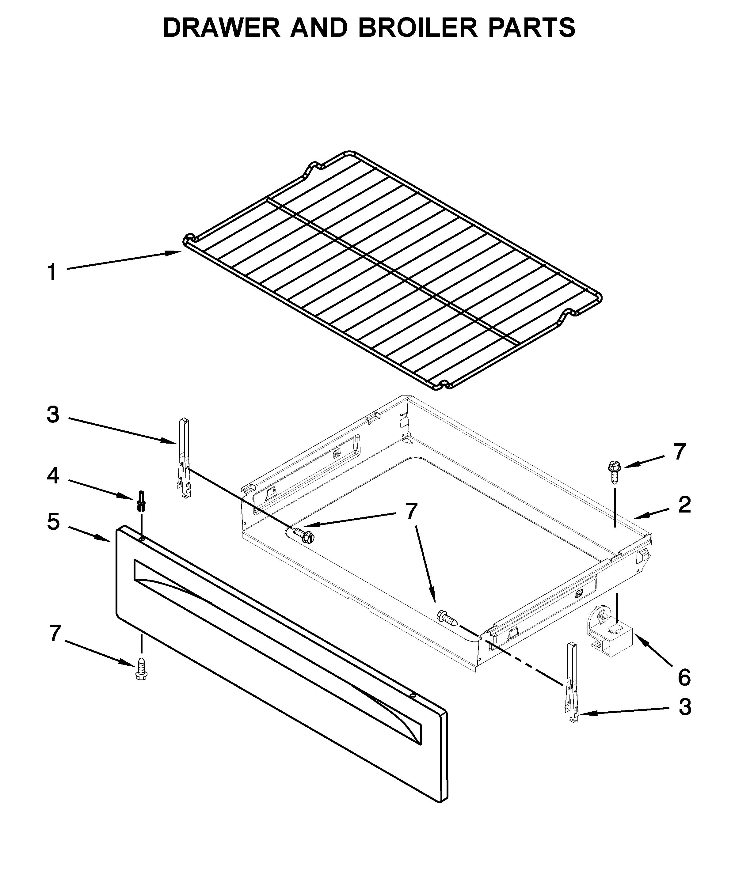 Amana ACR2303MFW2 drawer and broiler parts diagram
