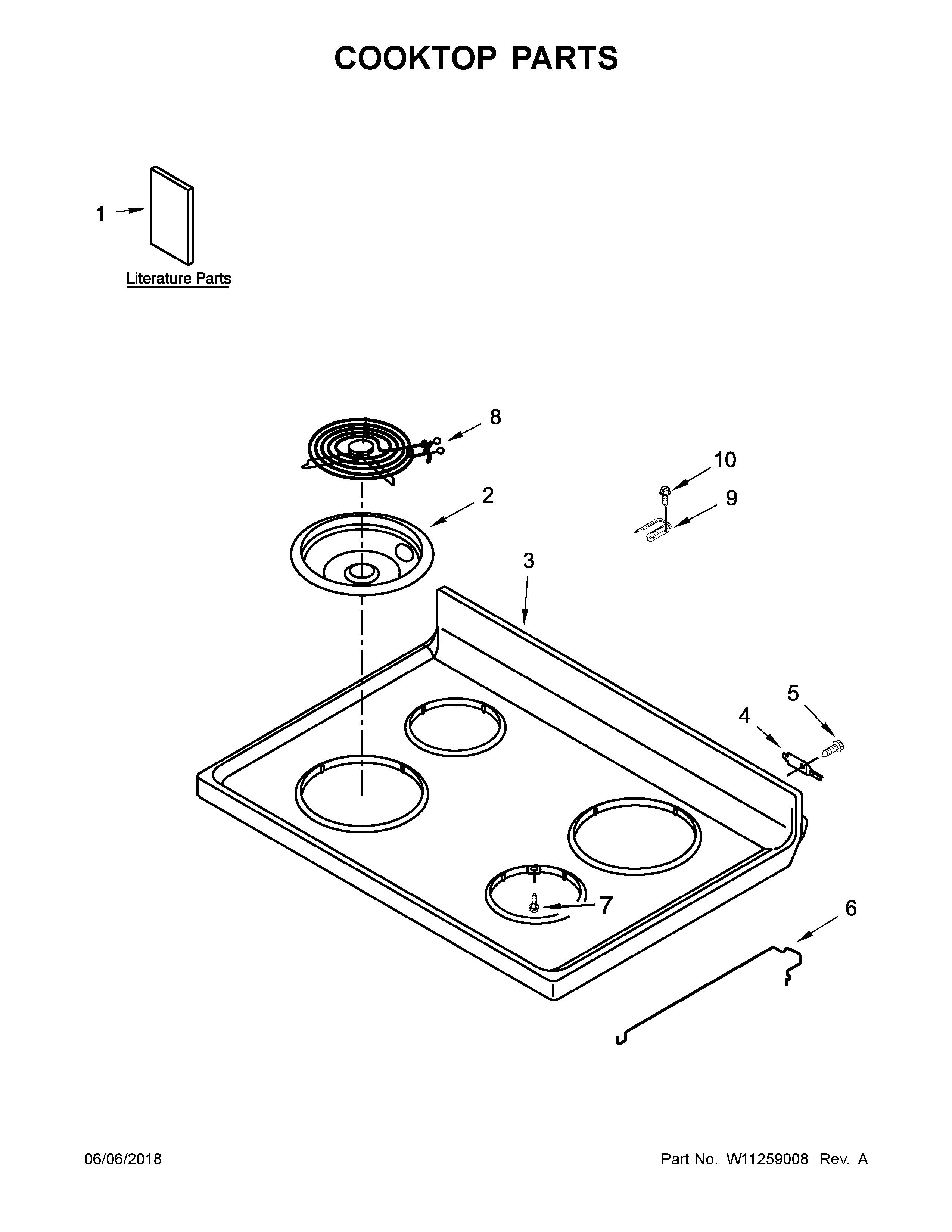 Whirlpool WFC310S0EB2 cooktop parts diagram