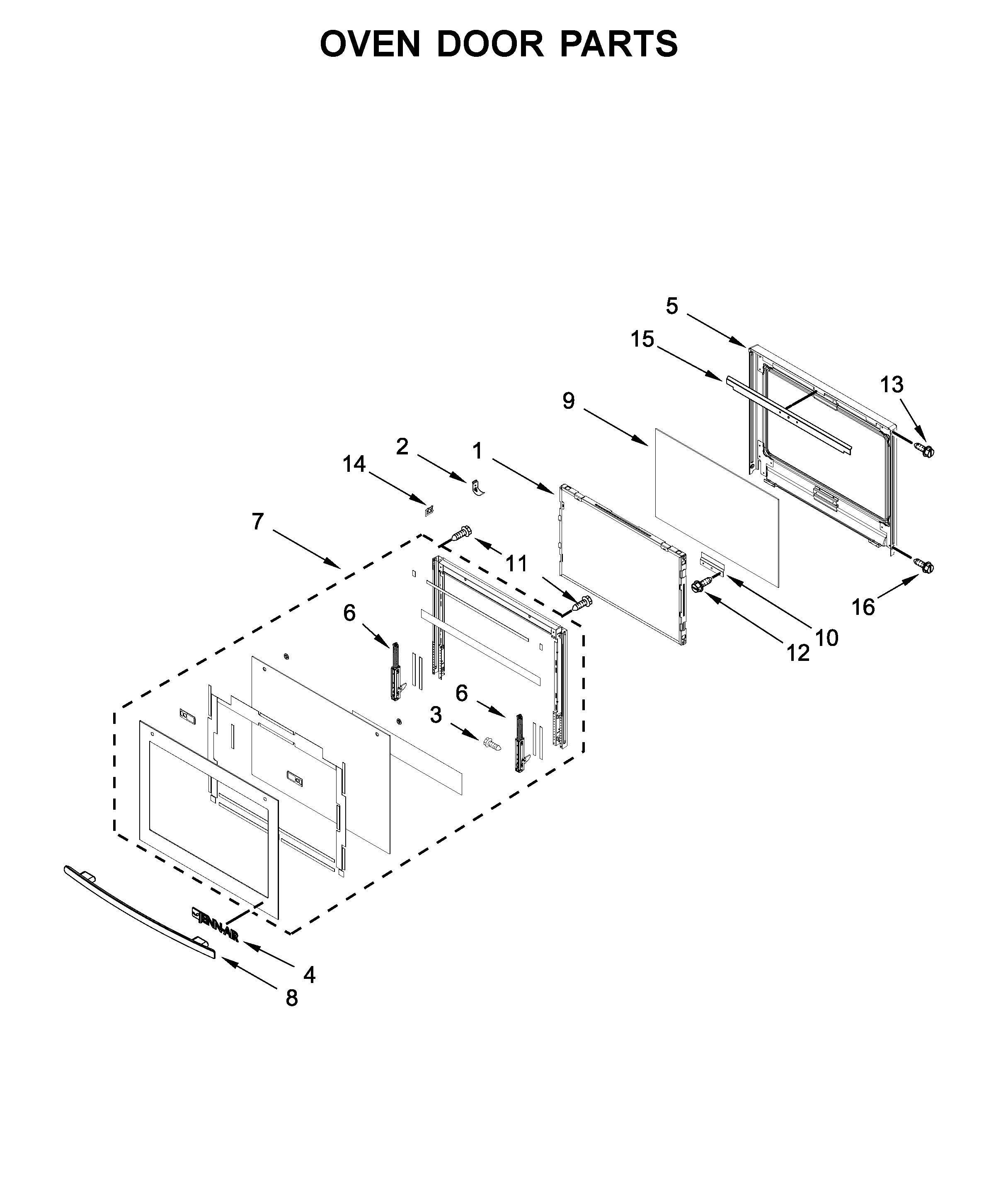 Jenn-Air JJW2430DS03 oven door parts diagram