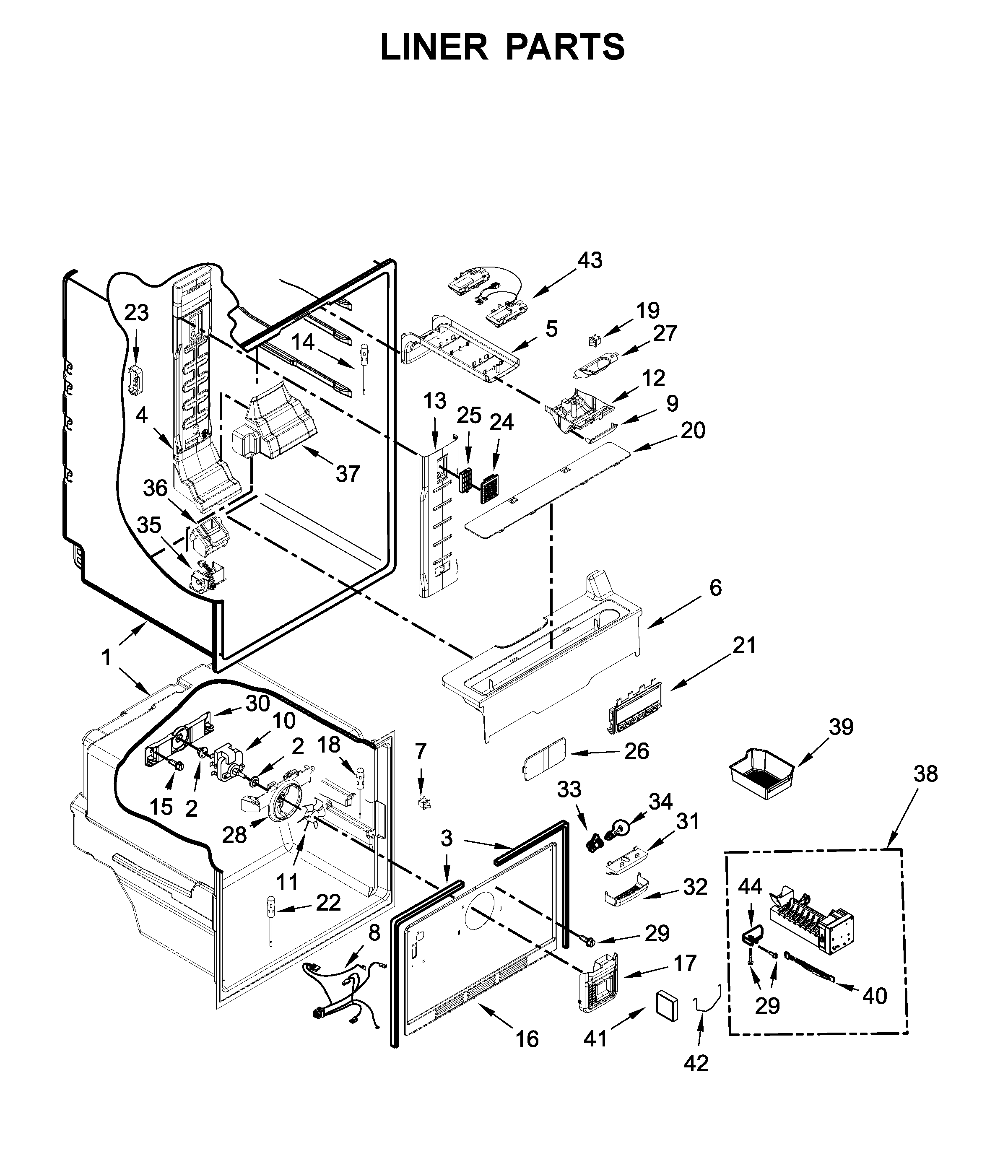 Whirlpool WRF560SMYM05 liner parts diagram