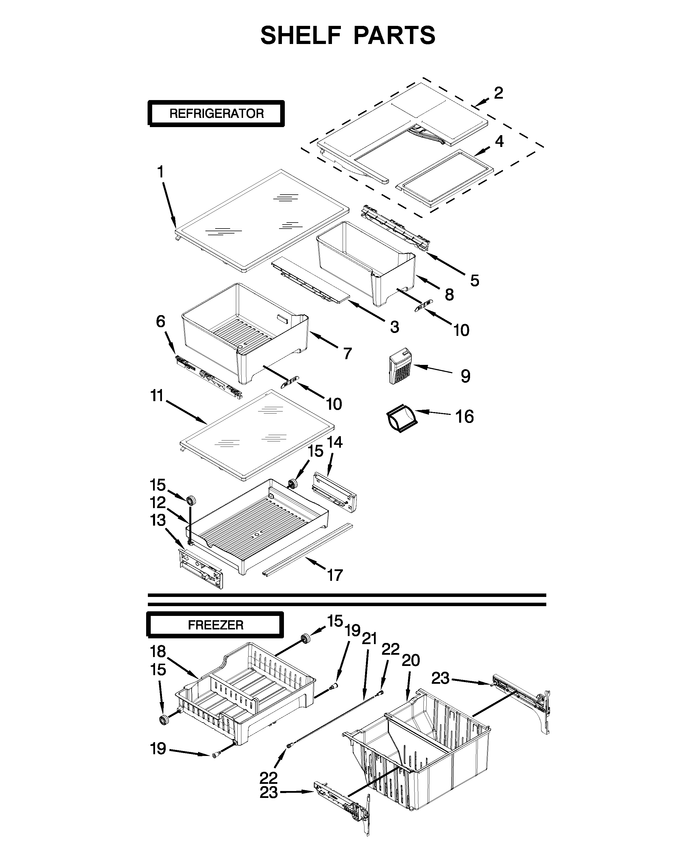 Whirlpool WRF560SMYM05 shelf parts diagram