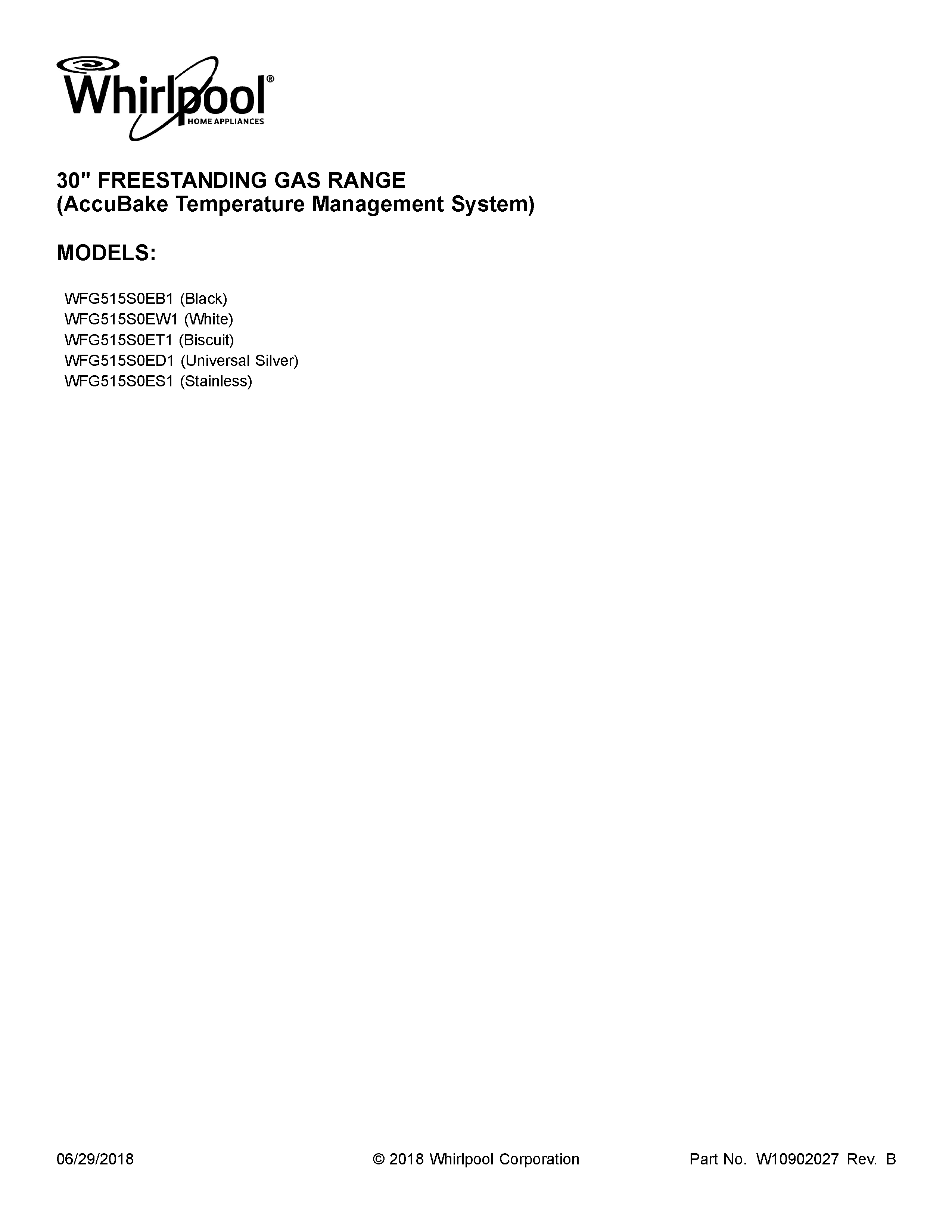 Whirlpool WFG515S0ES1 cover sheet diagram