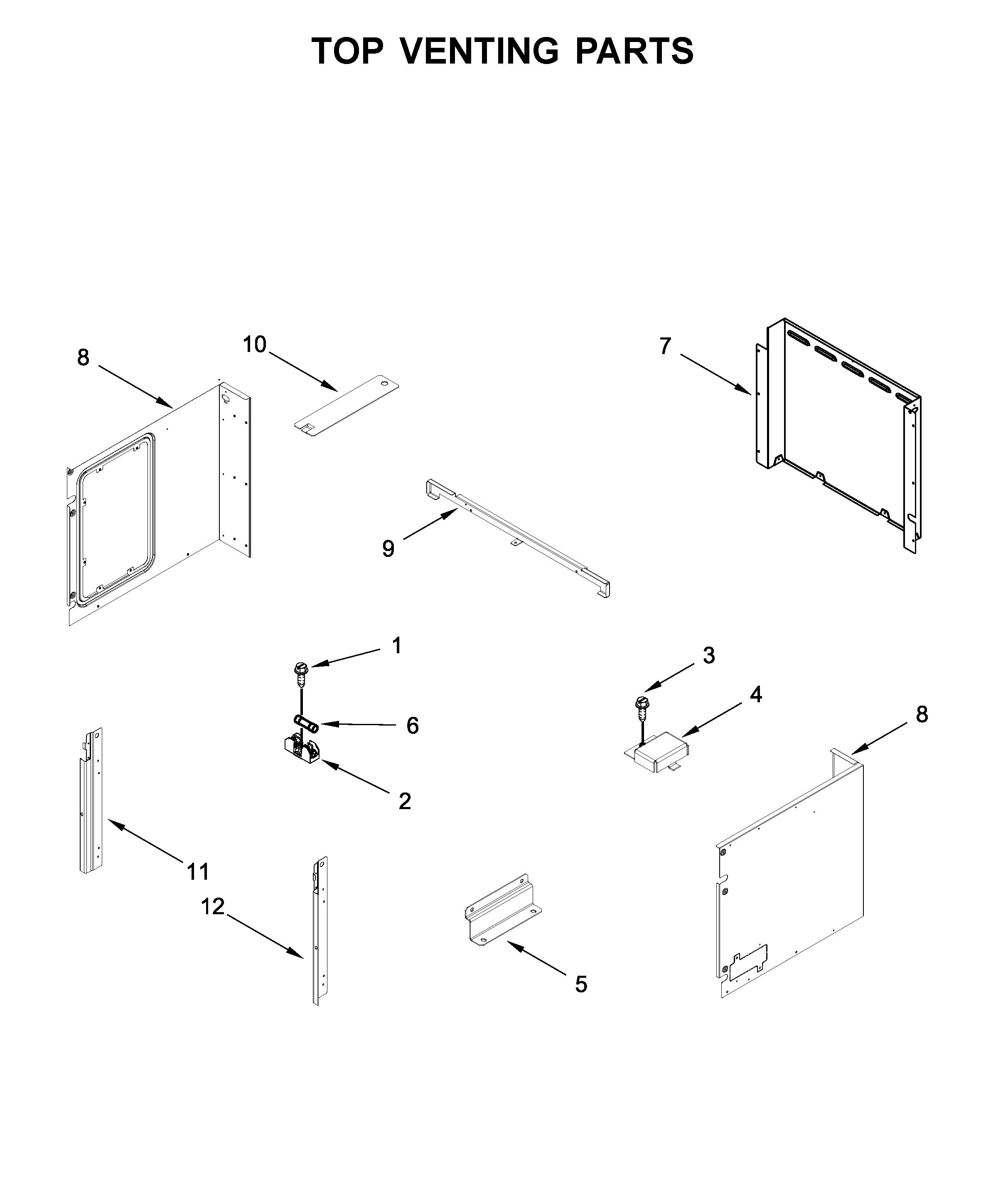 Whirlpool WOC75EC0HW01 top venting parts diagram
