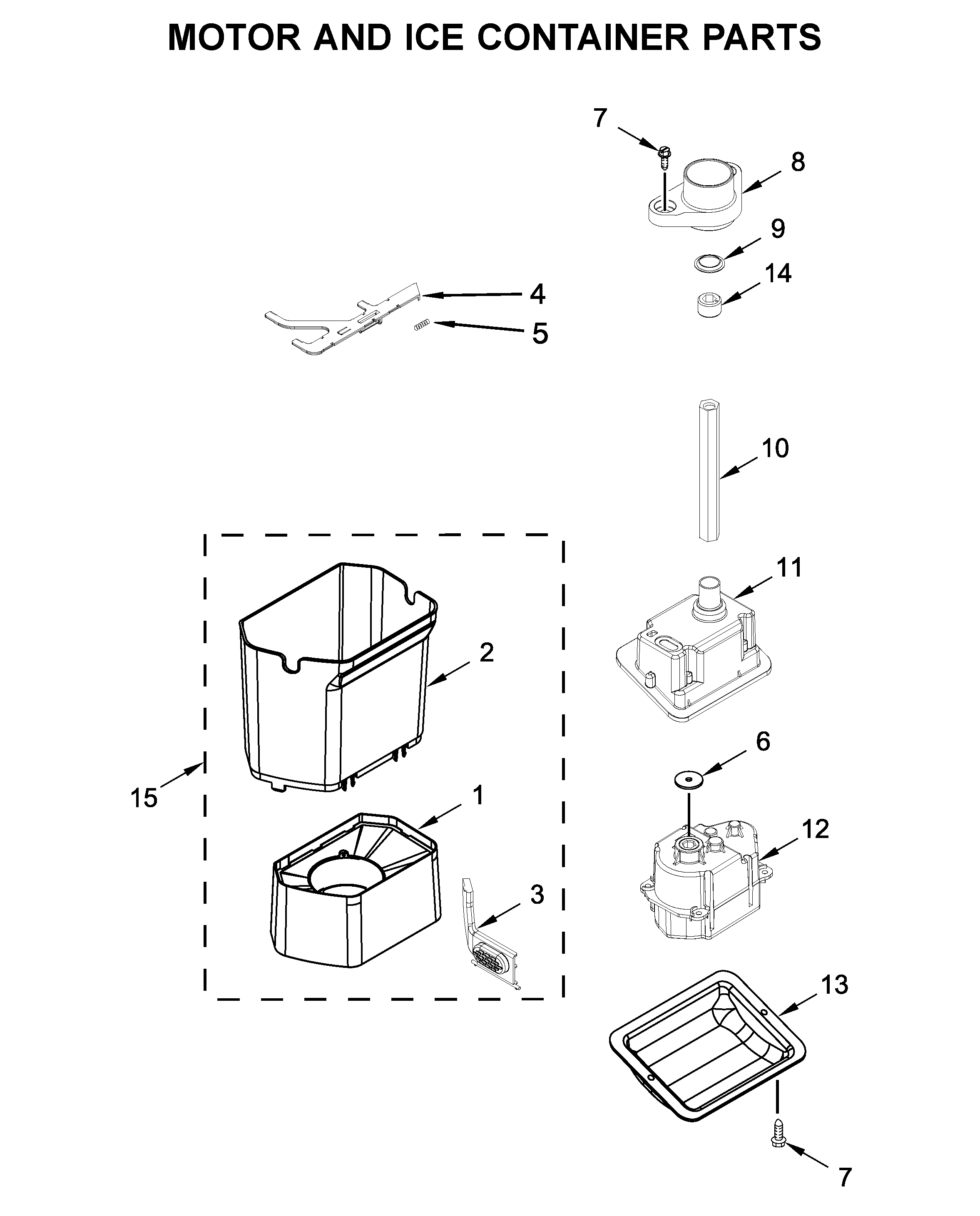 Jenn-Air JS42SSDUDE00 motor and ice container parts diagram