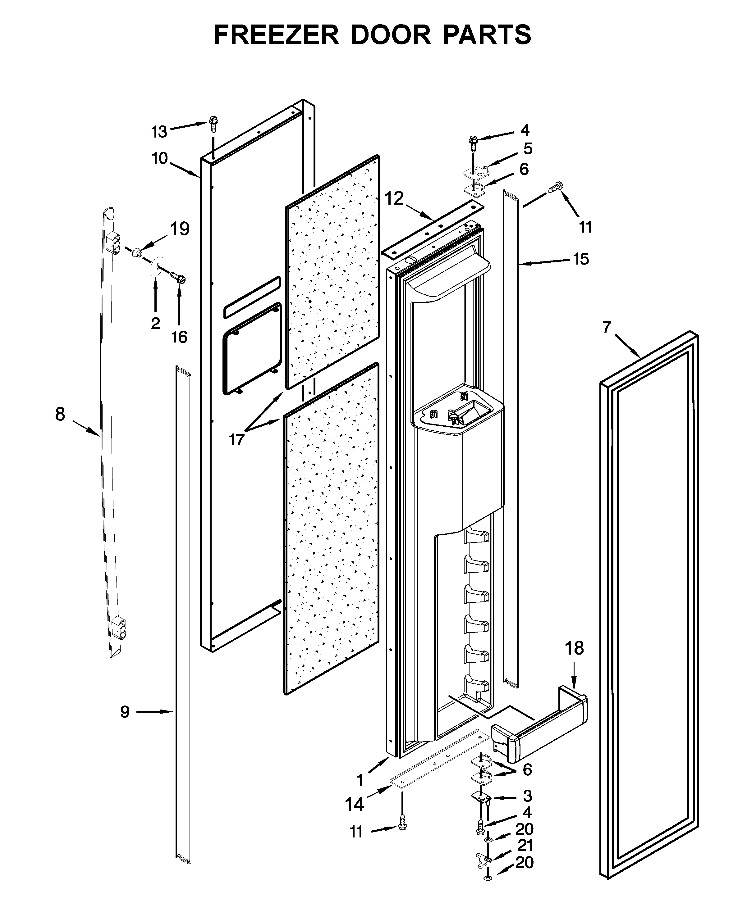 Jenn-Air JS42SSDUDE00 freezer door parts diagram