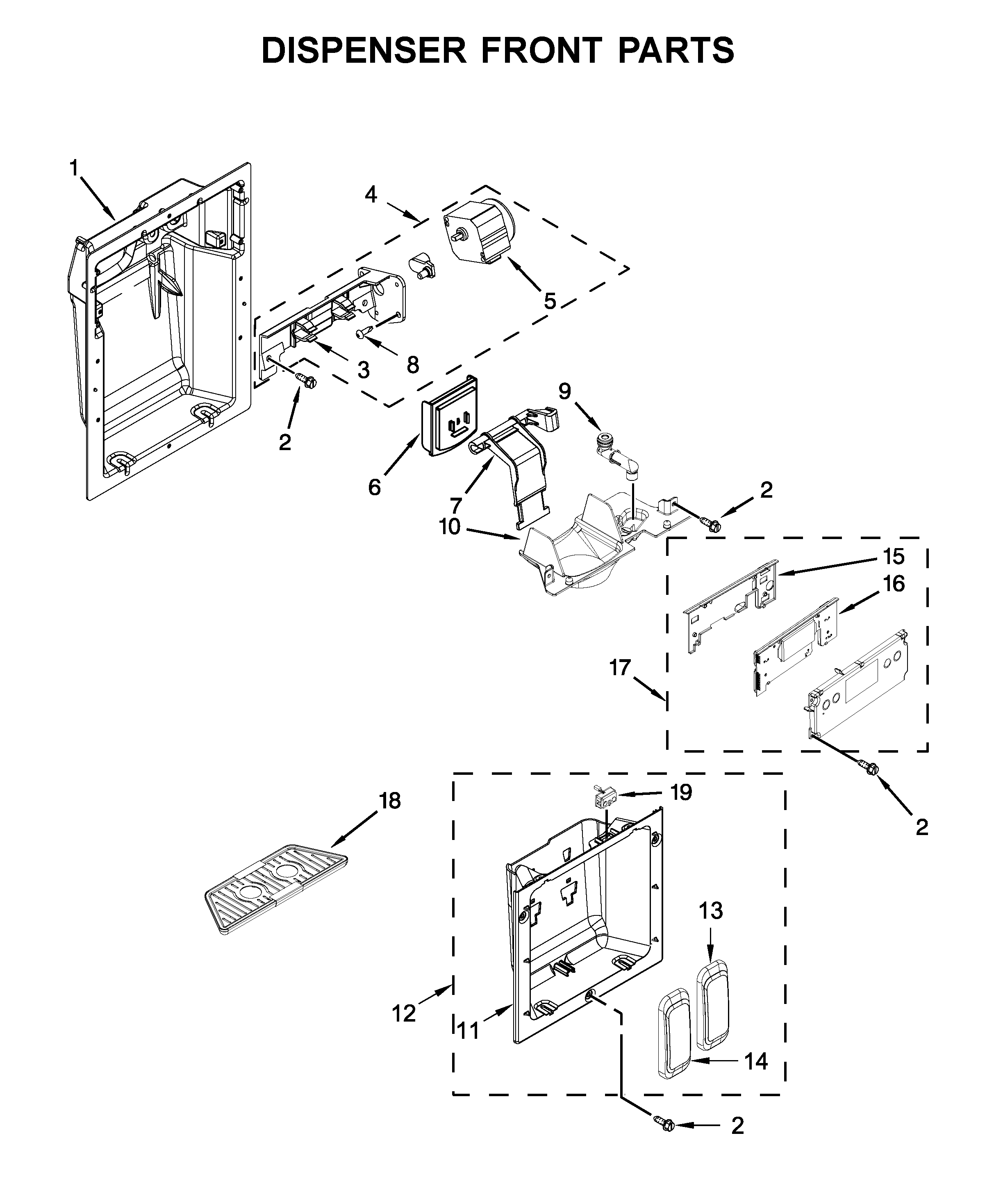 Jenn-Air JS42SSDUDE00 dispenser front parts diagram