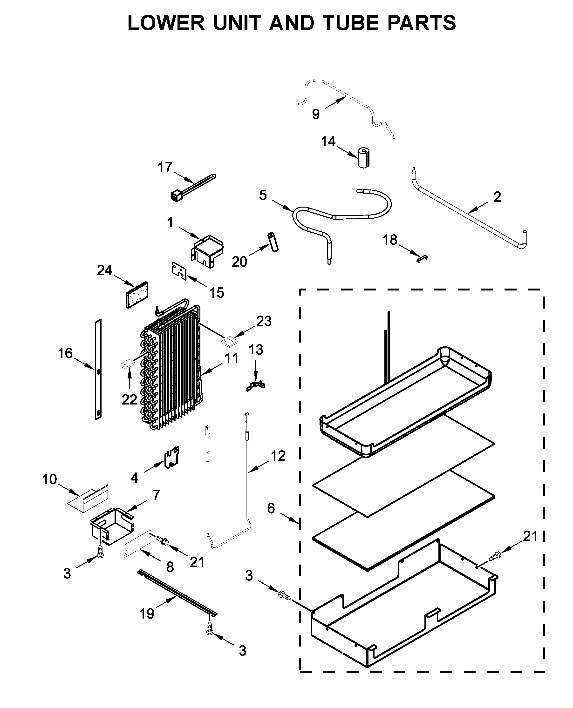 Jenn-Air JS42SSDUDE00 lower unit and tube parts diagram