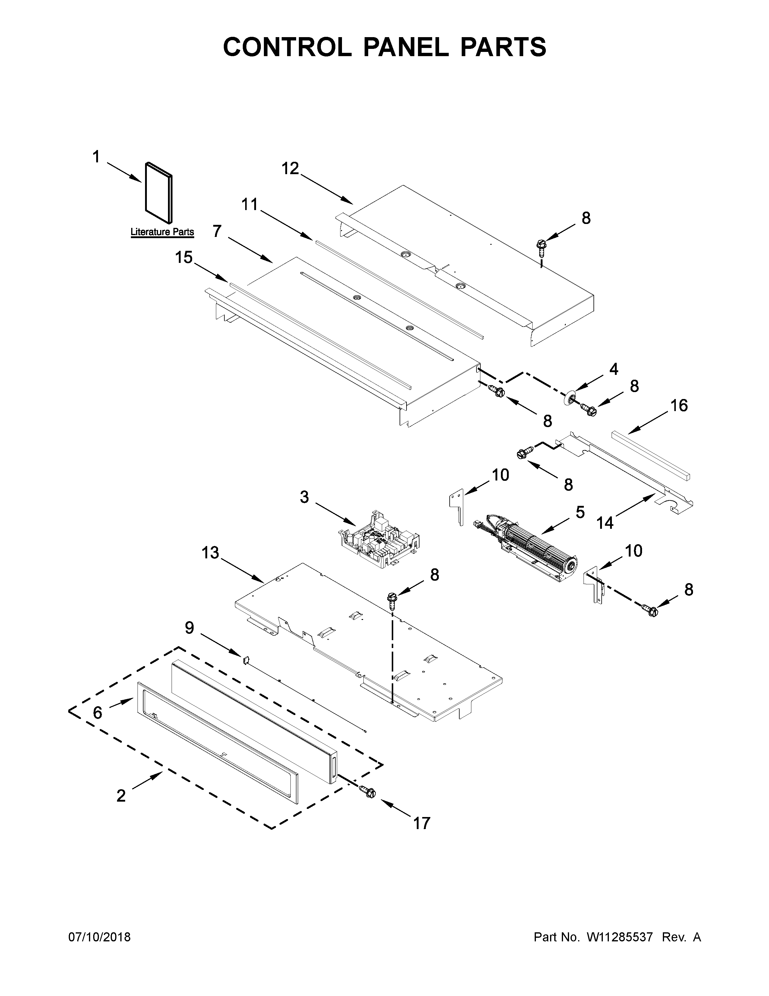 Whirlpool WOS51EC7HB01 control panel parts diagram