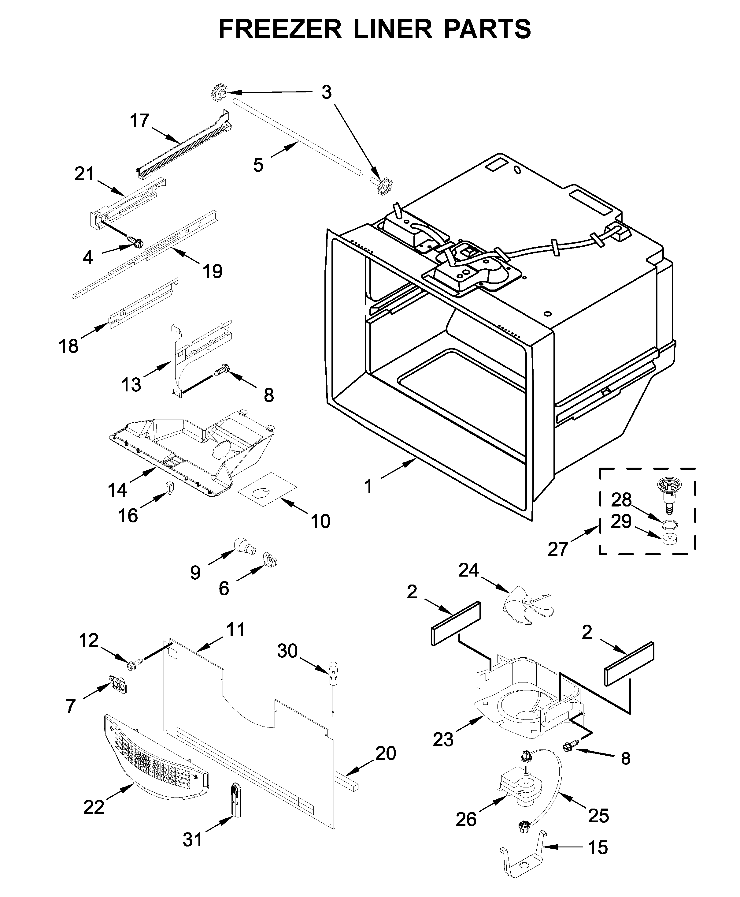 Maytag MBR1957FEZ02 freezer liner parts diagram