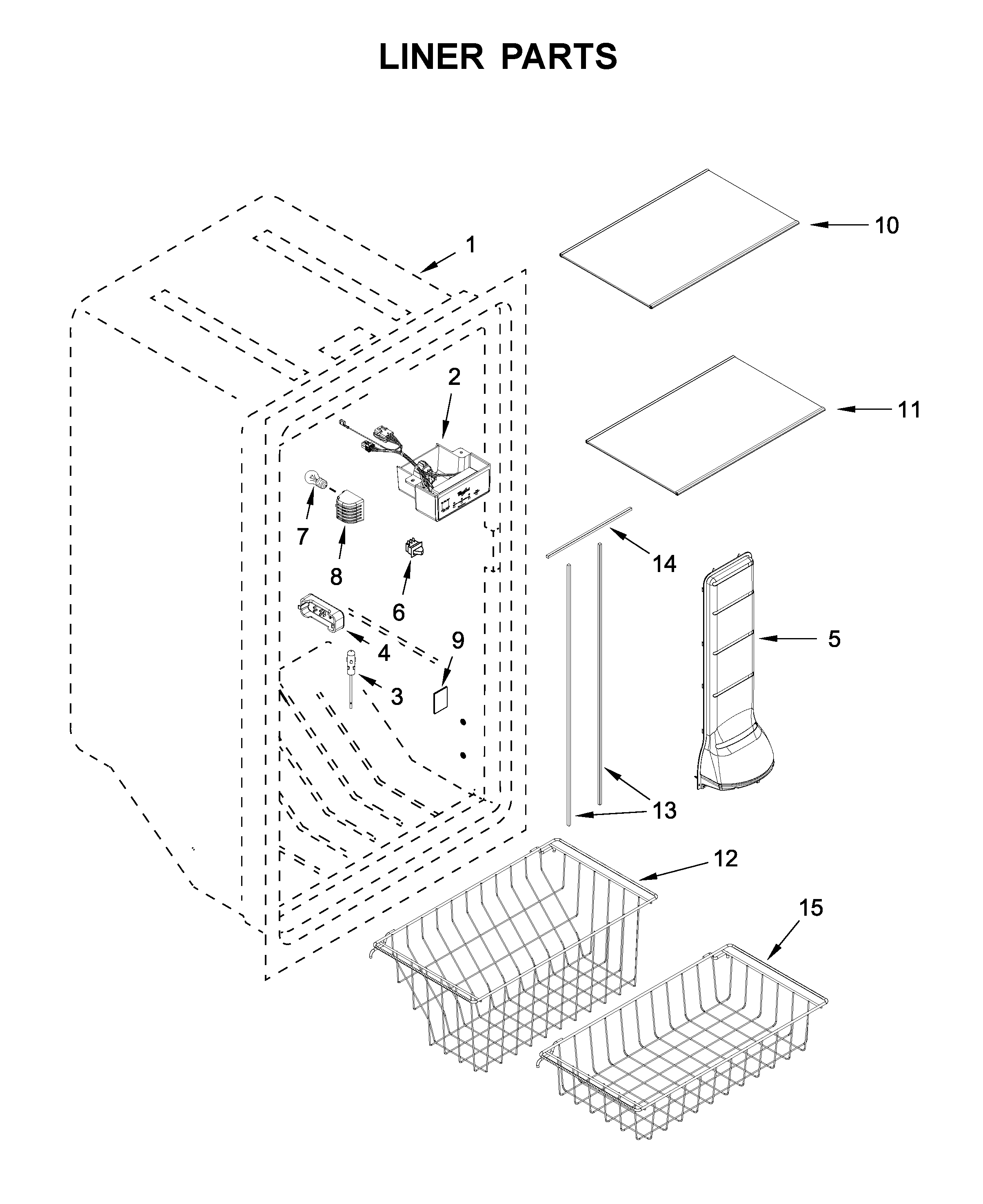 Whirlpool WSZ57L18DM03 liner parts diagram