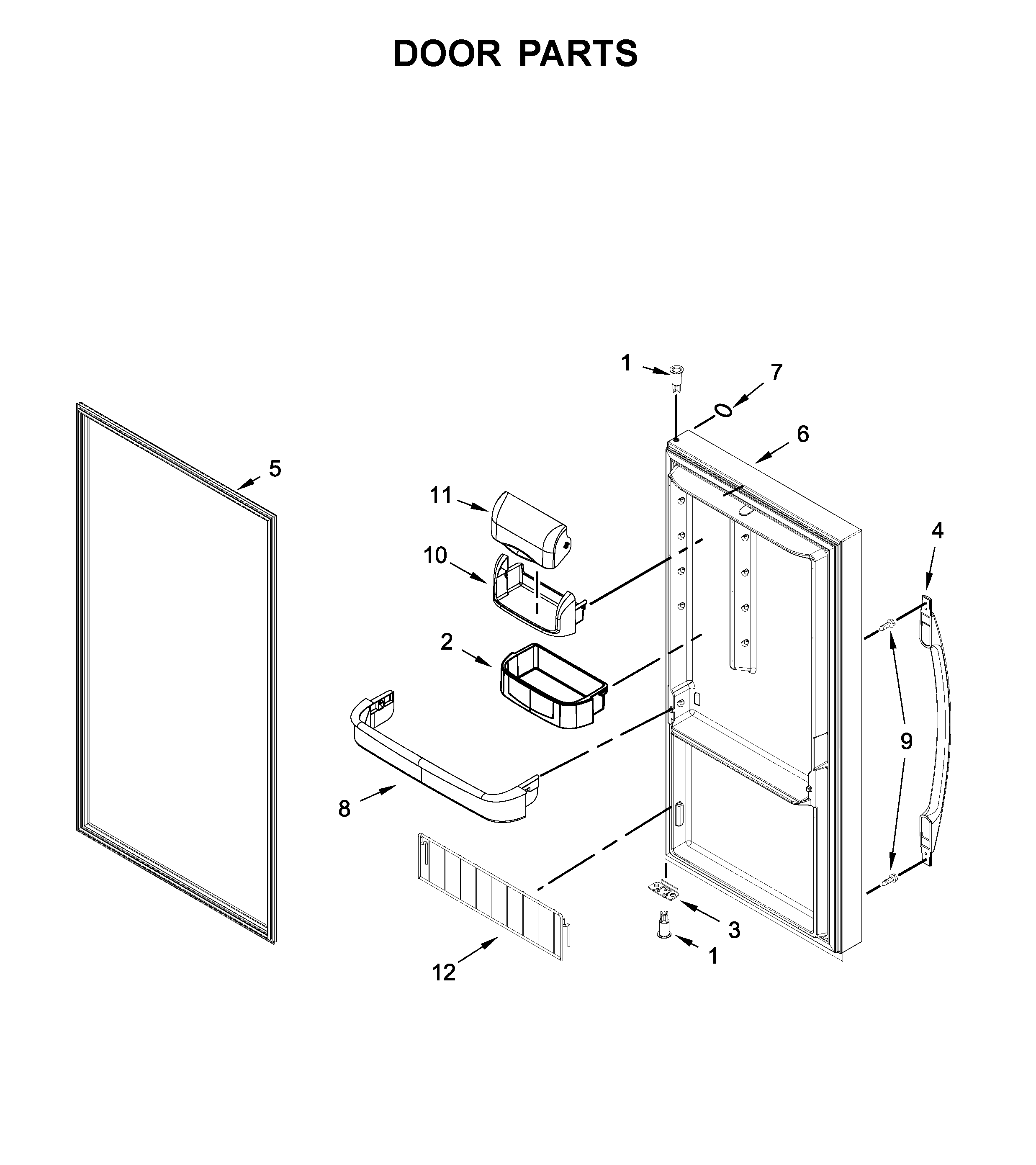 Whirlpool WSZ57L18DM03 door parts diagram