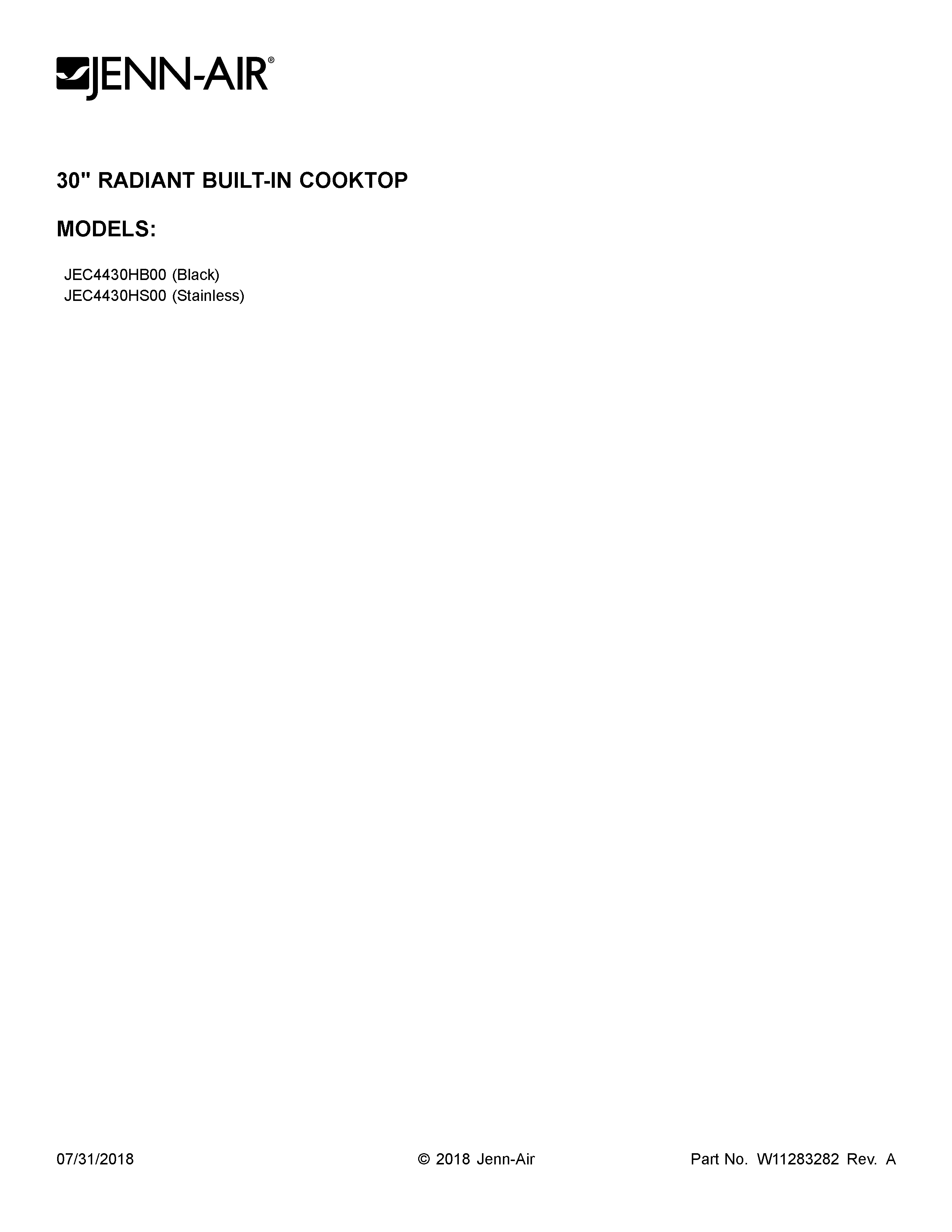 Jenn-Air JEC4430HB00 cover sheet diagram
