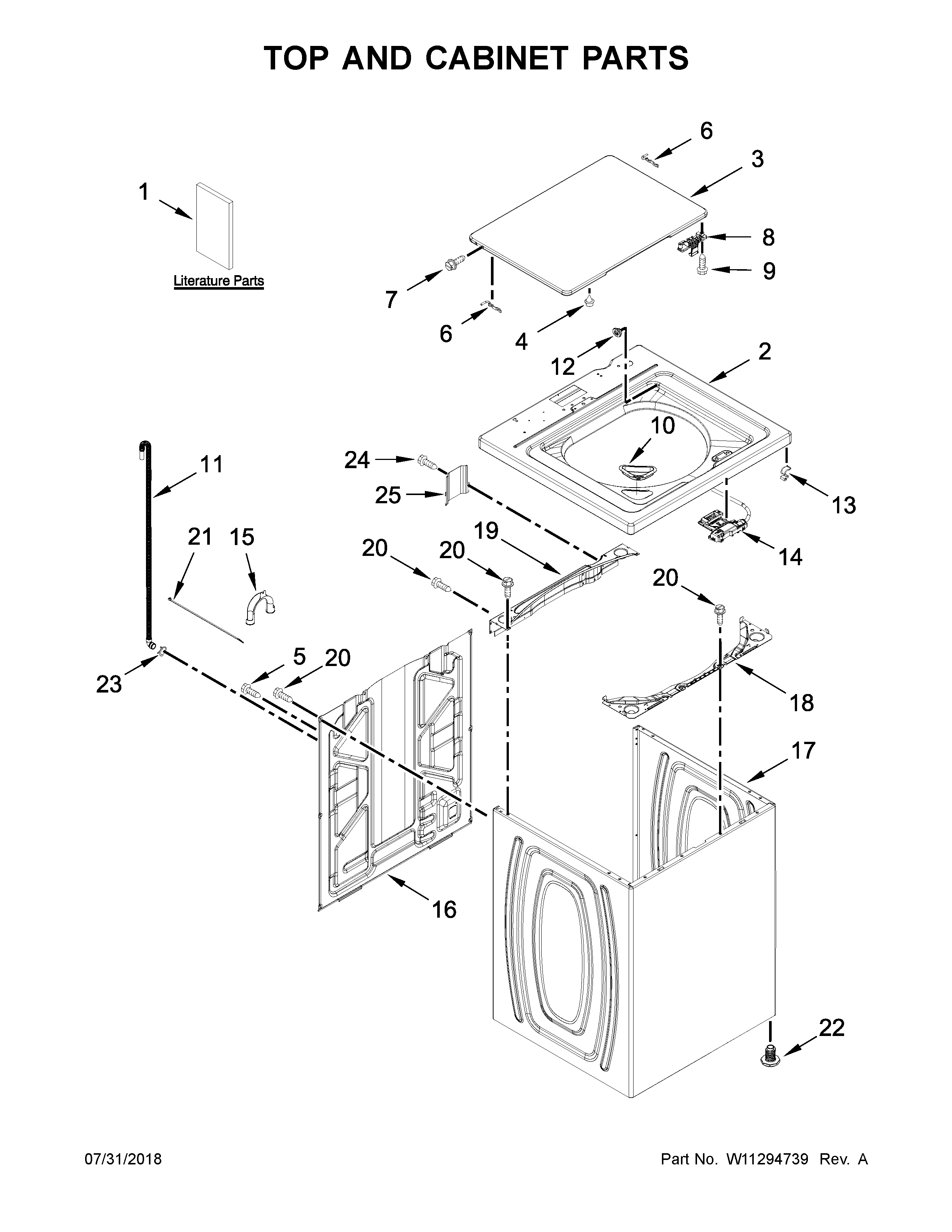 Amana NTW4516FW3 top and cabinet parts diagram