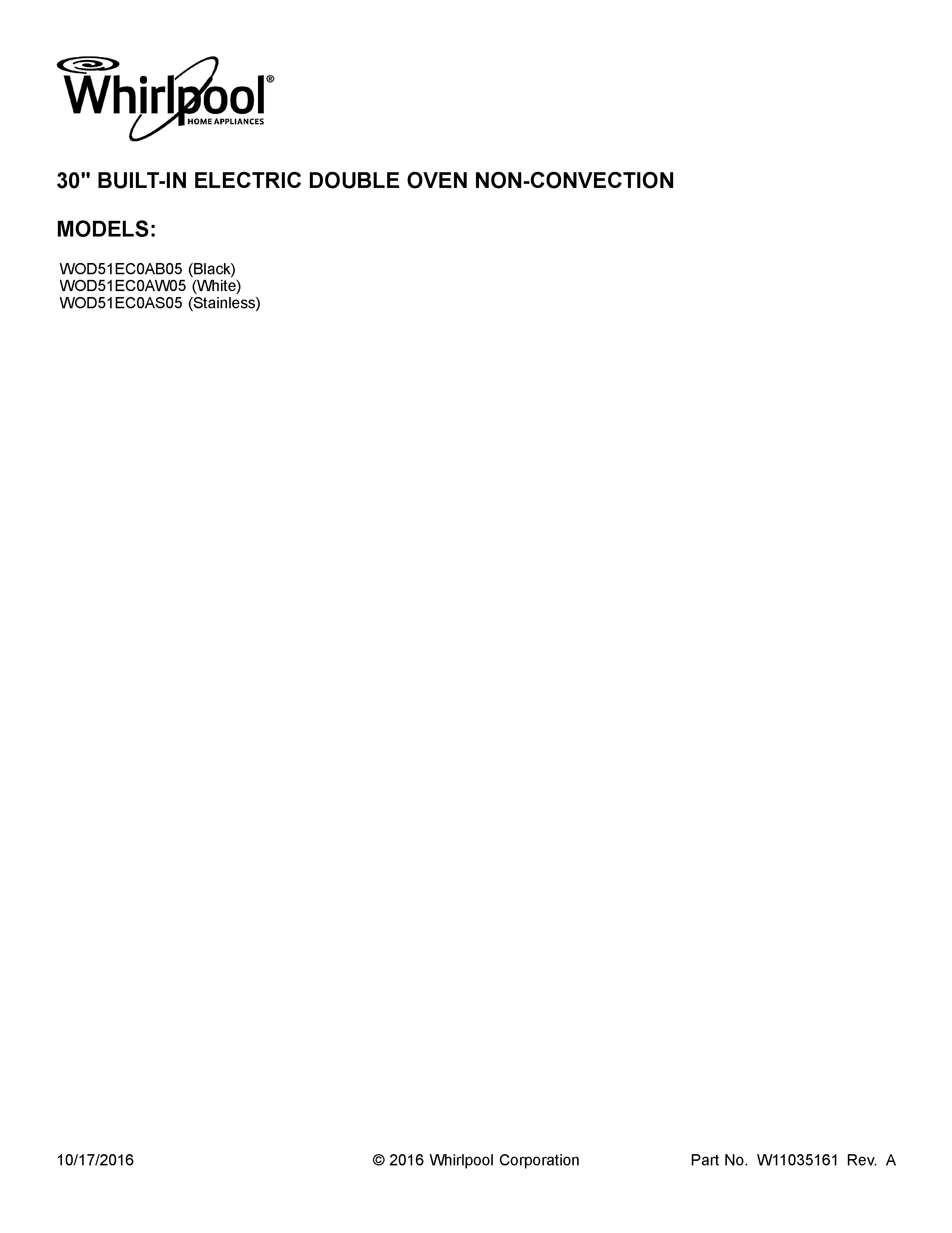 Whirlpool WOD51EC0AB05 cover sheet diagram