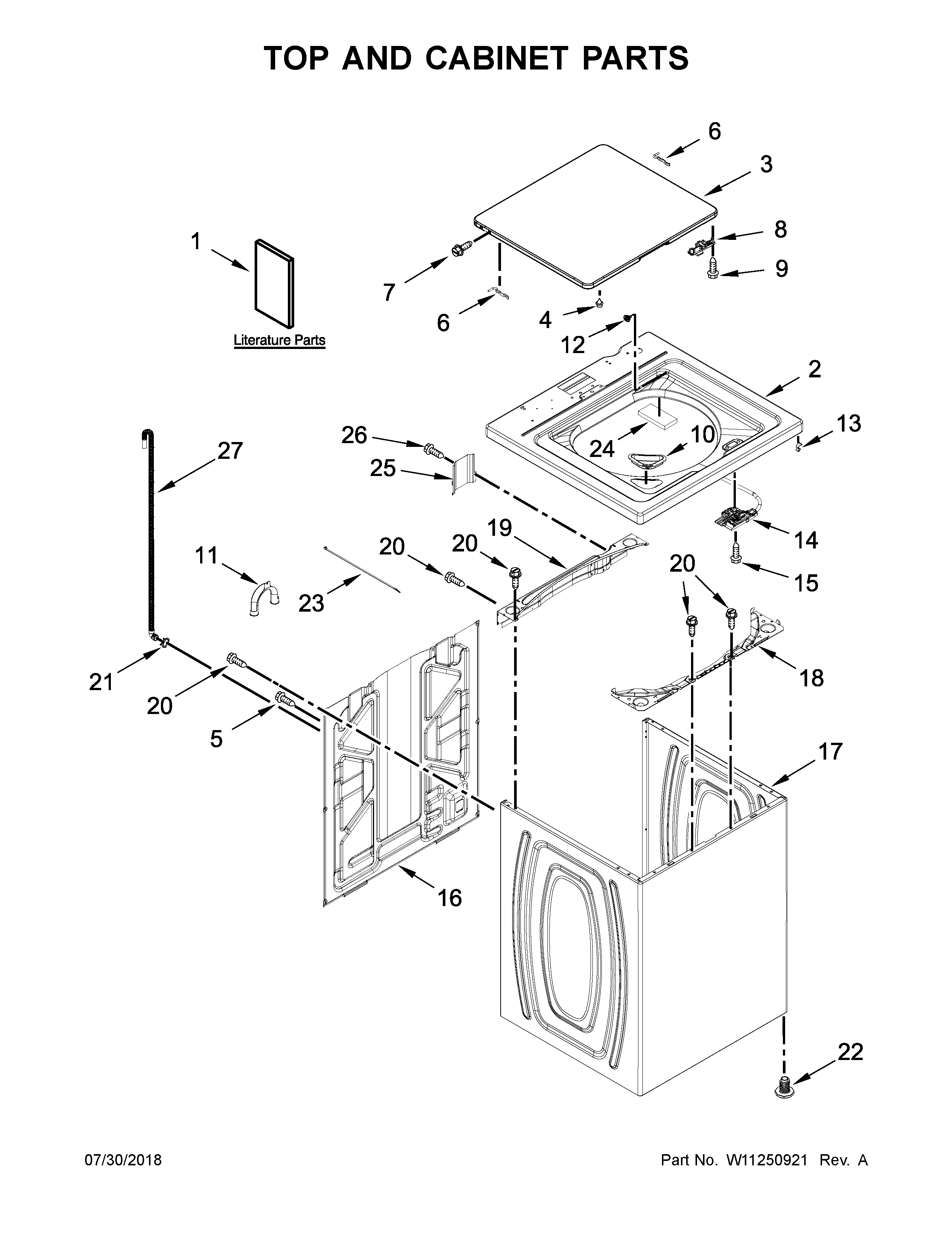Whirlpool WTW4855HW1 top and cabinet parts diagram