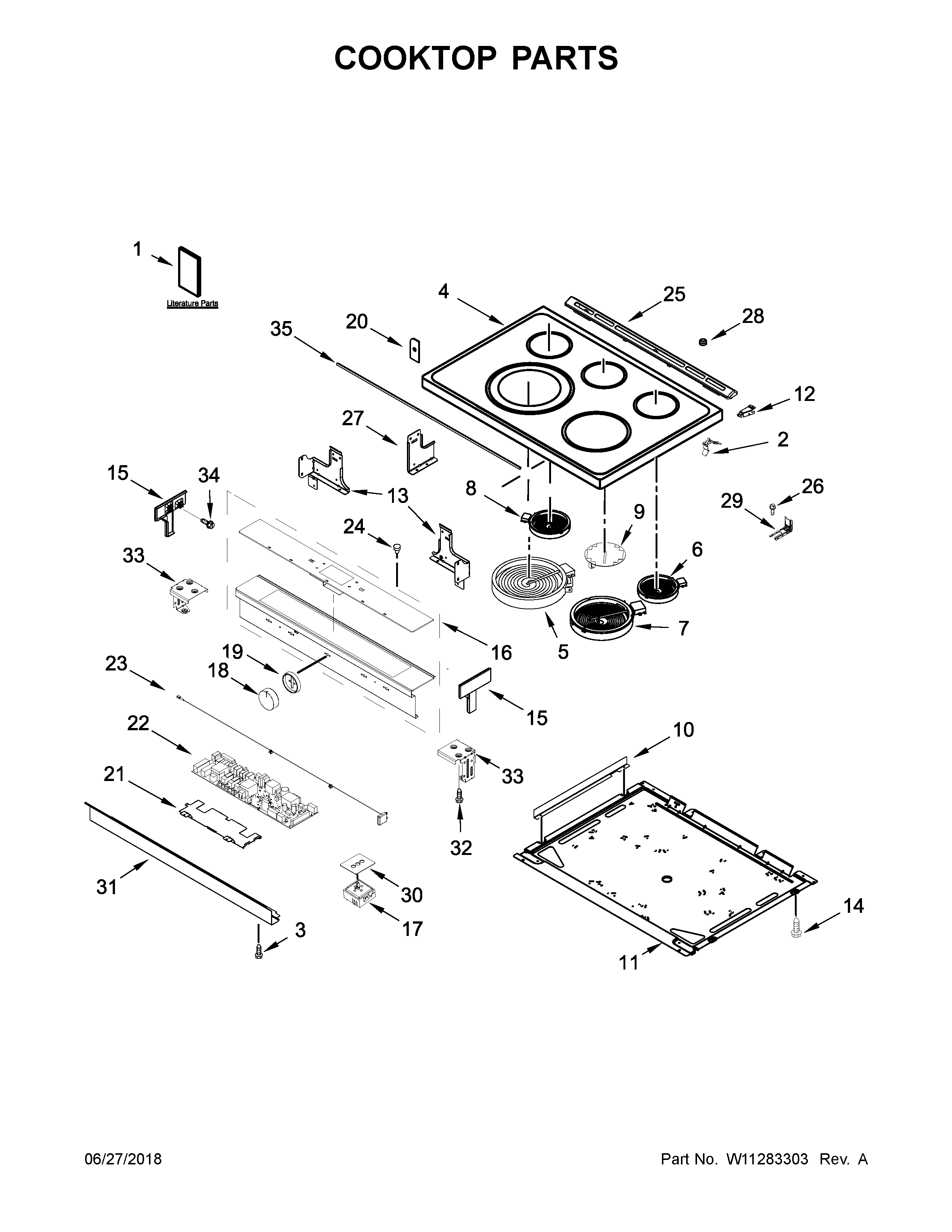 Whirlpool WEEA25H0HN1 cooktop parts diagram