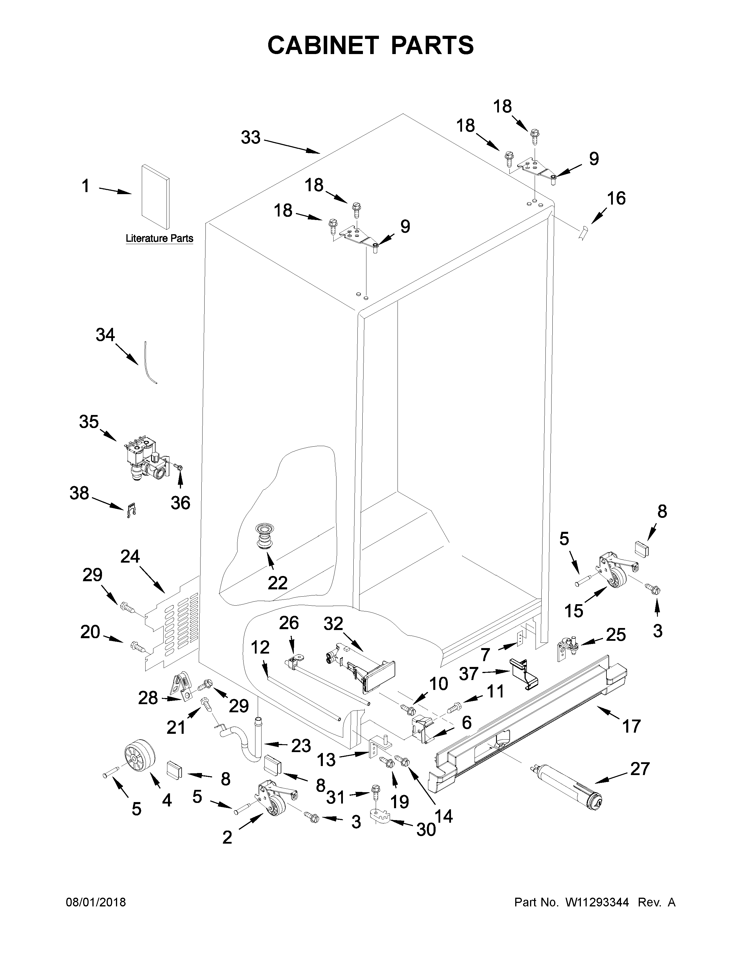 Whirlpool 5WRS25FDFG00 cabinet parts diagram