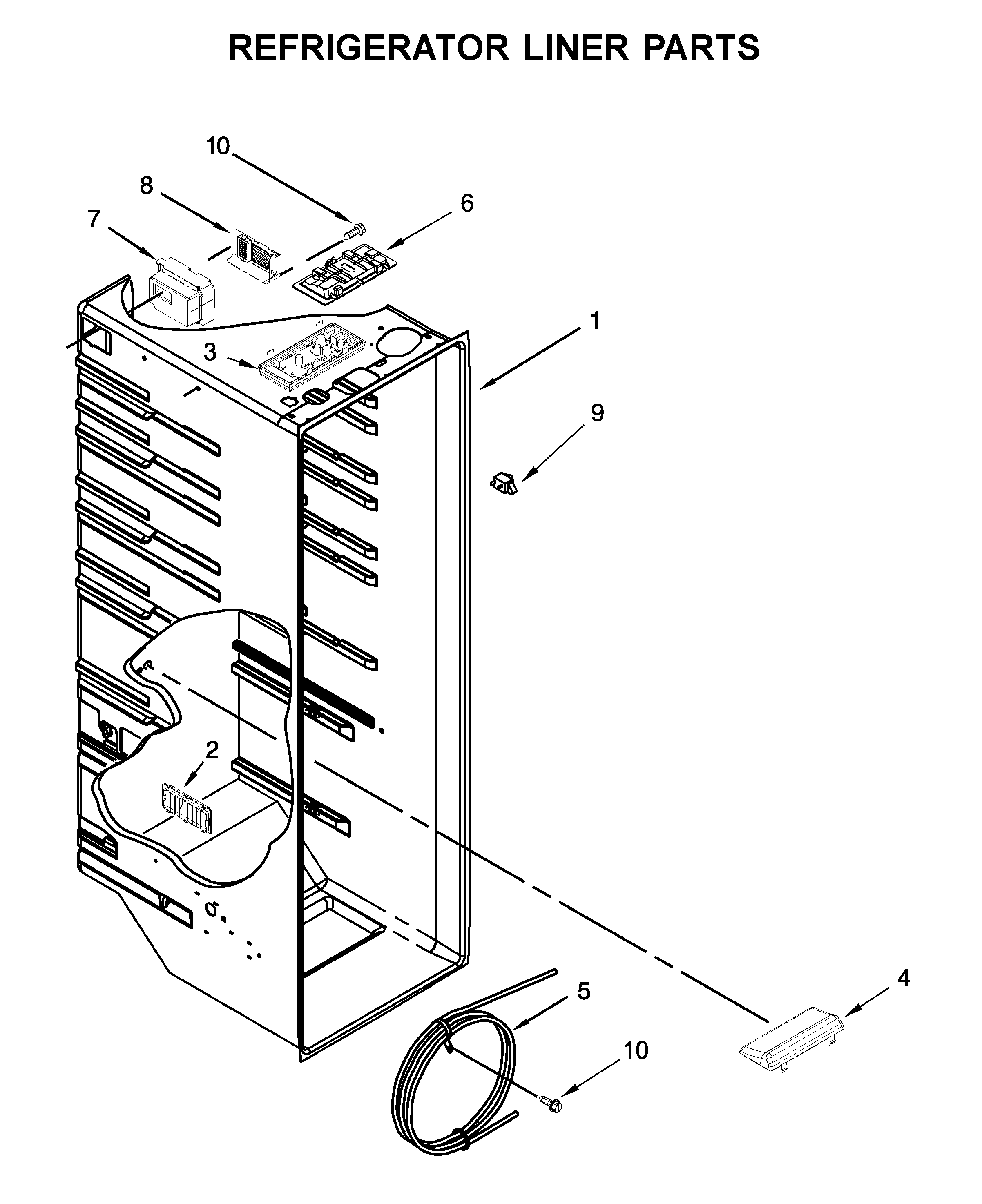 Whirlpool 5WRS25FDFG00 refrigerator liner parts diagram
