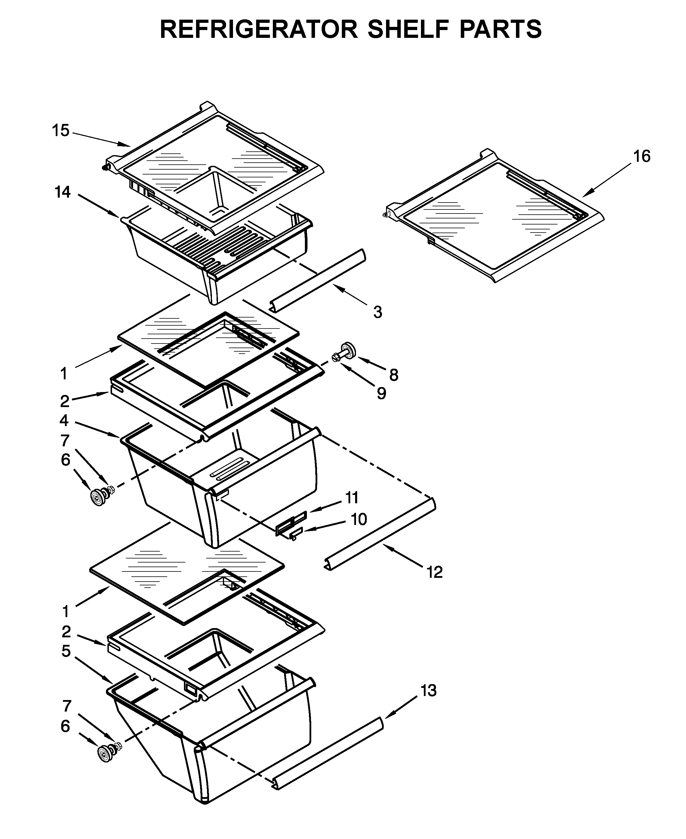 Whirlpool 5WRS25FDFG00 refrigerator shelf parts diagram