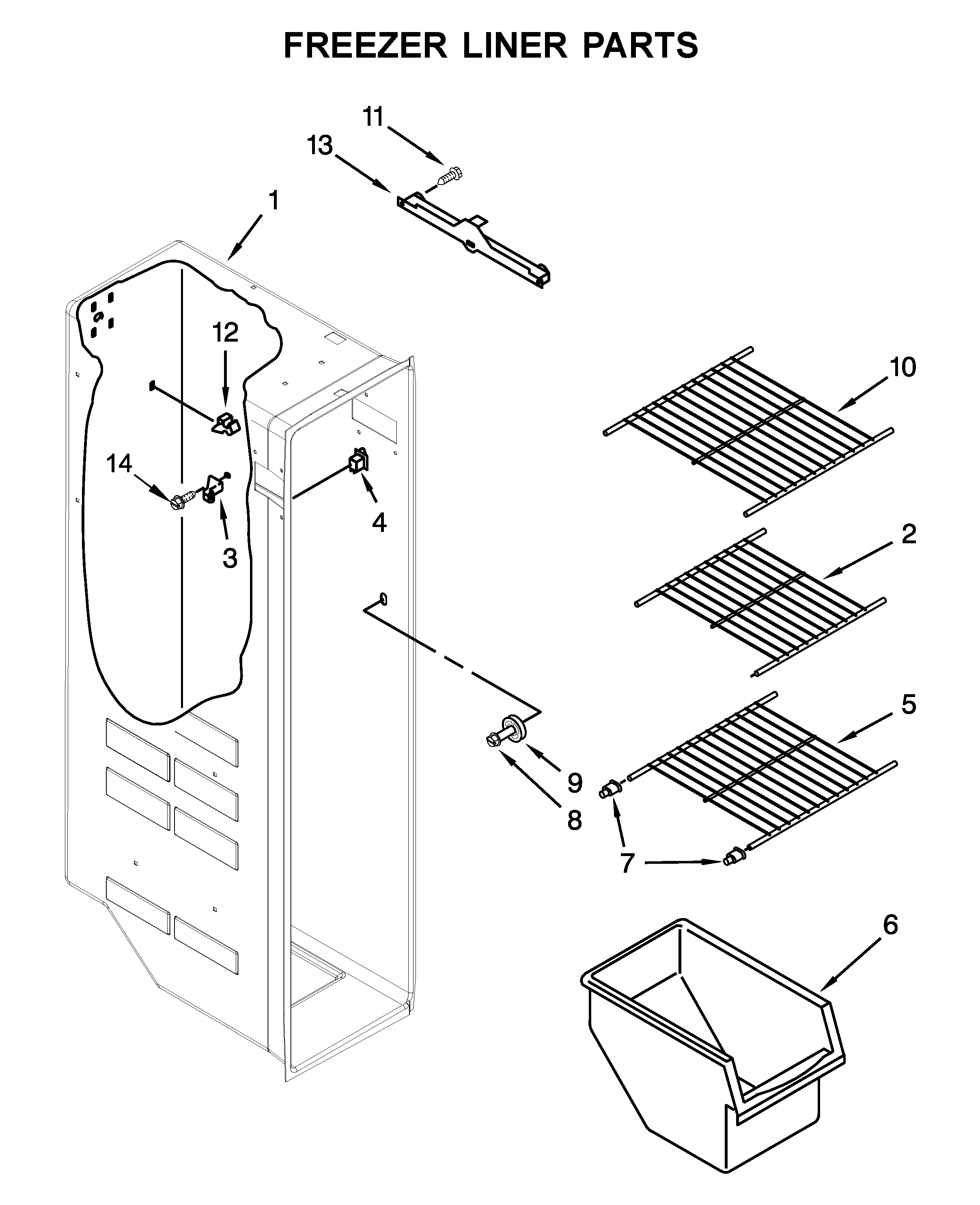 Whirlpool 5WRS25FDFG00 freezer liner parts diagram