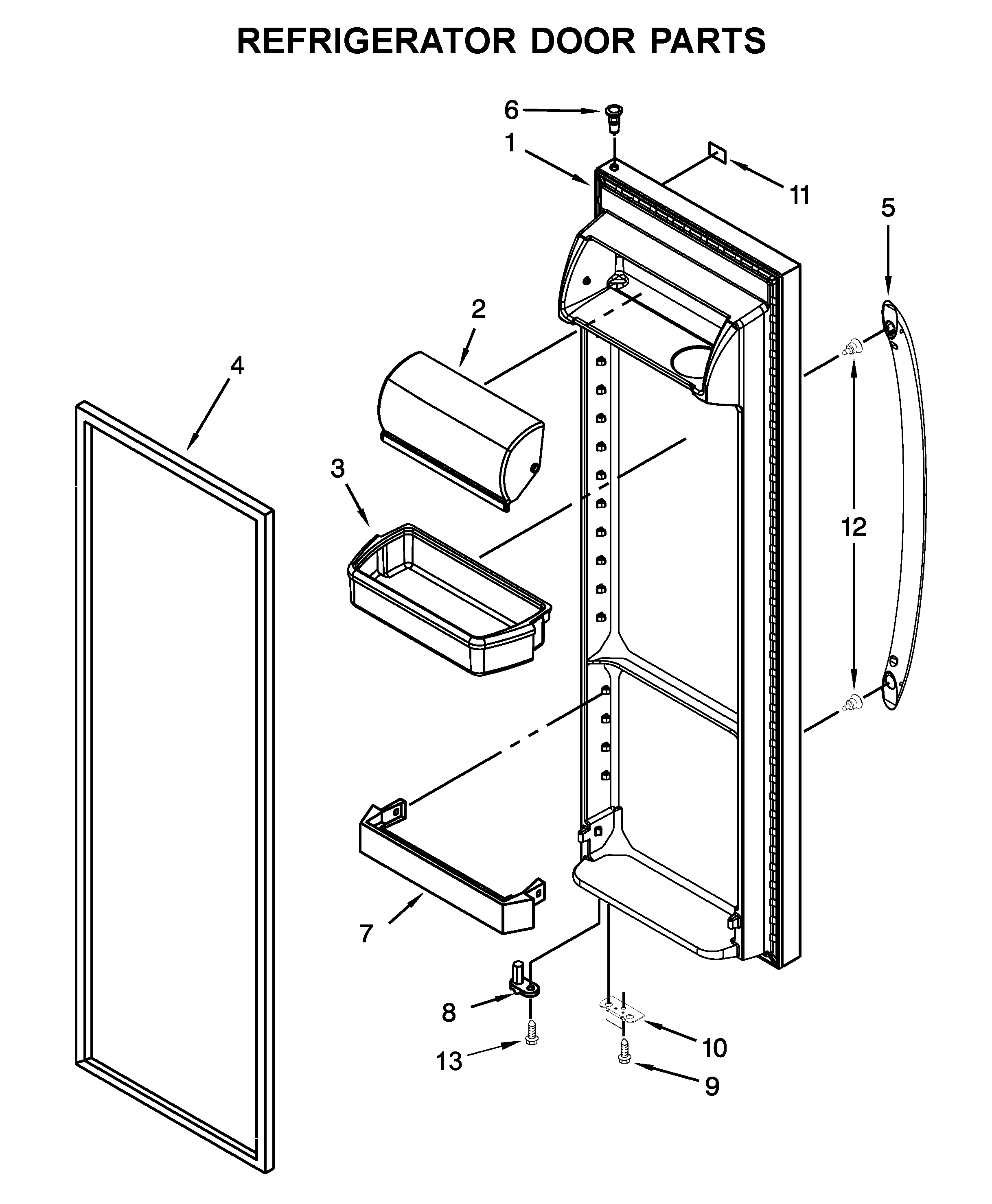 Whirlpool 5WRS25FDFG00 refrigerator door parts diagram