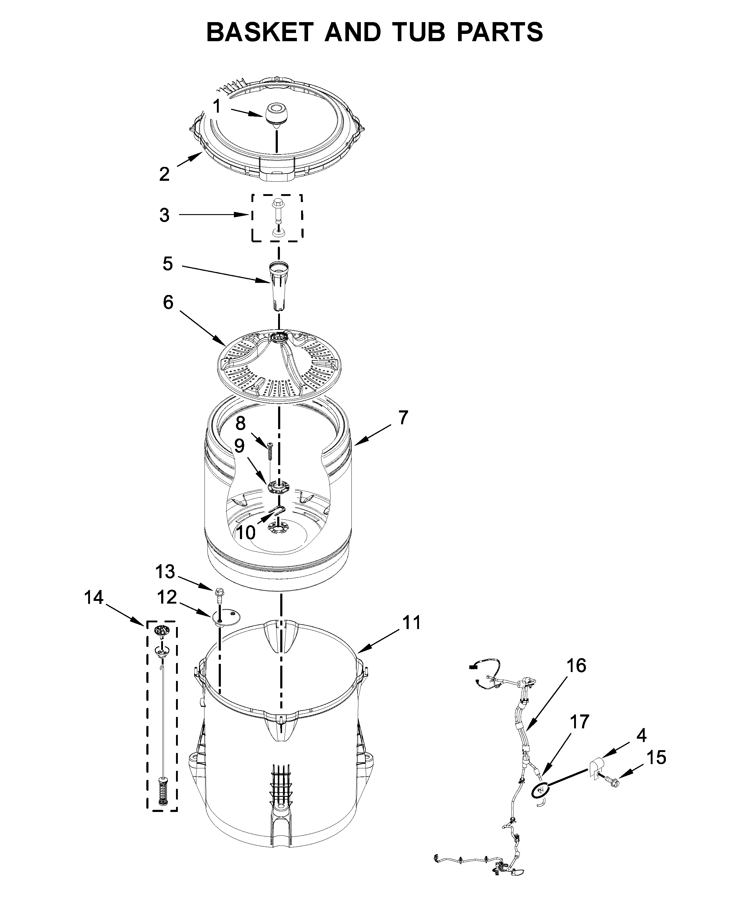 Maytag MVWC465HW2 basket and tub parts diagram