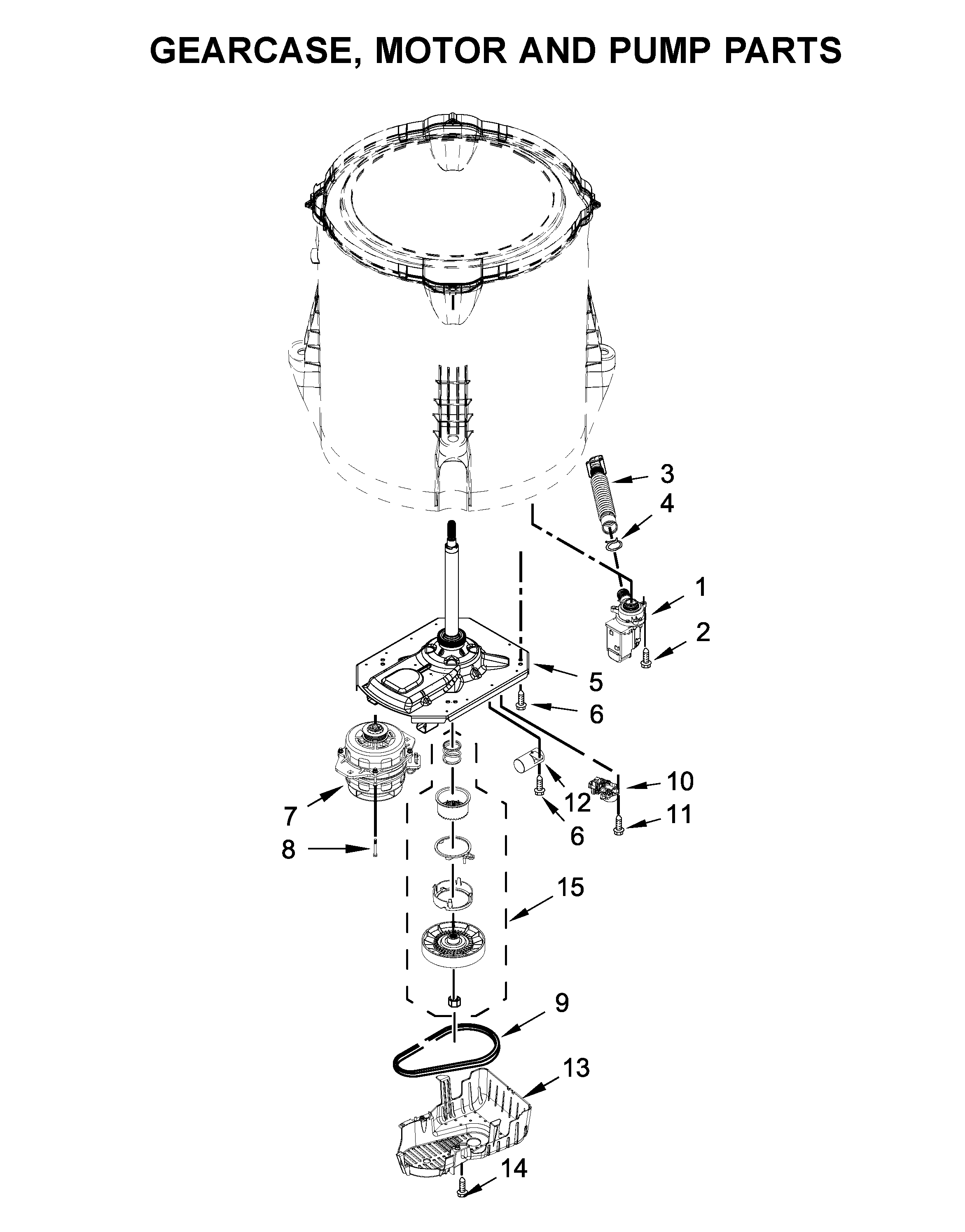 Maytag MVWC465HW2 gearcase, motor and pump parts diagram