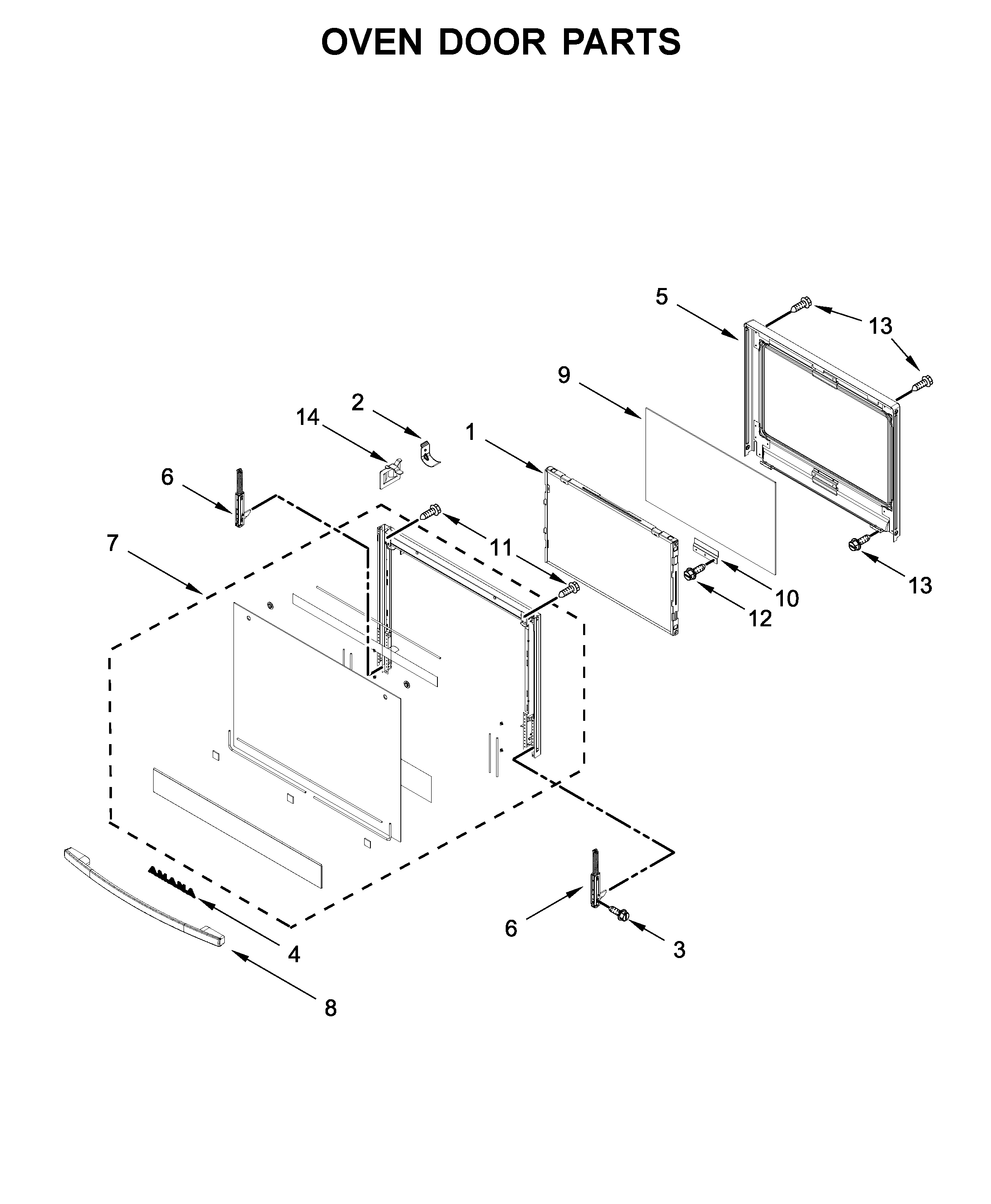 Amana AWO6317SFB02 oven door parts diagram