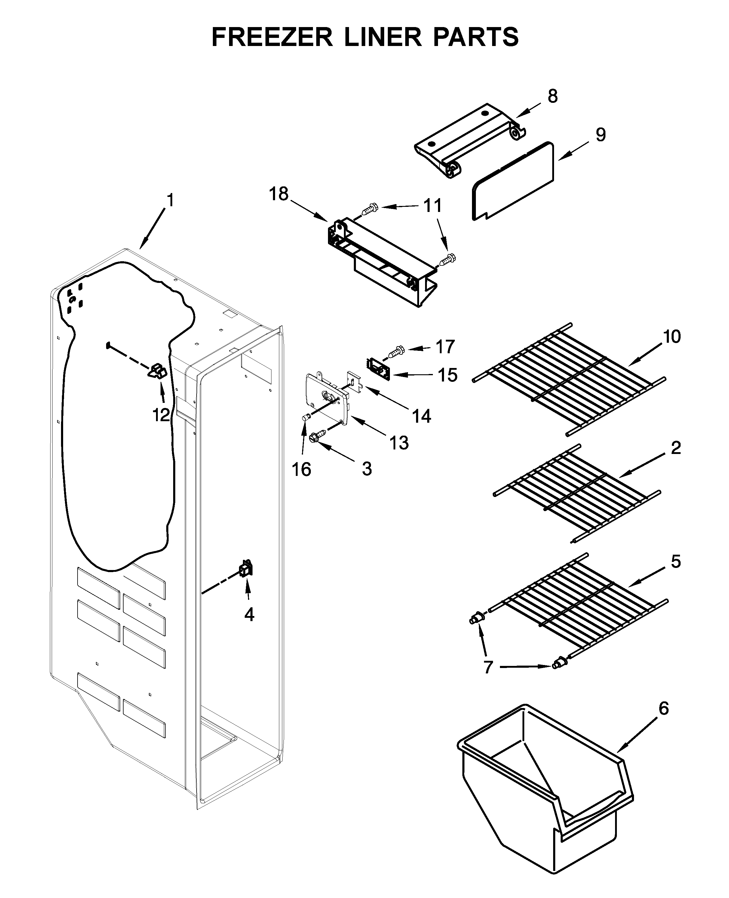 Whirlpool WRS342FIAM00 freezer liner parts diagram