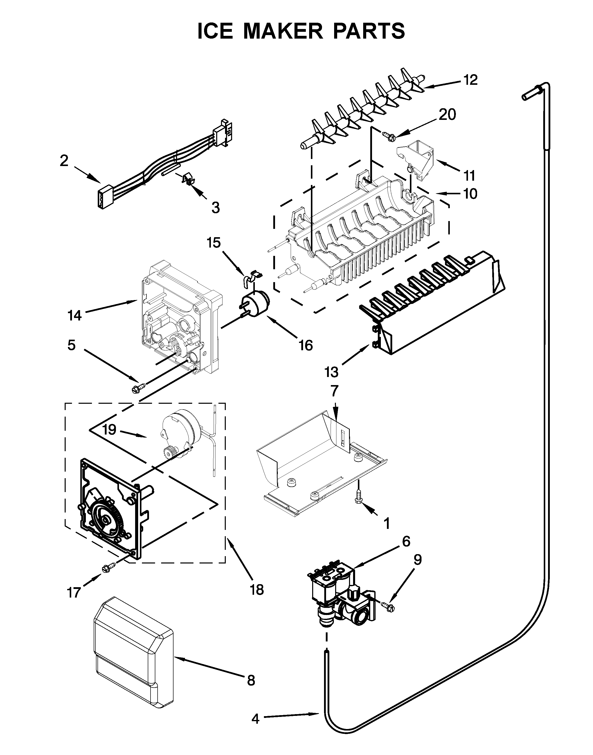 Whirlpool WRS342FIAM00 ice maker parts diagram