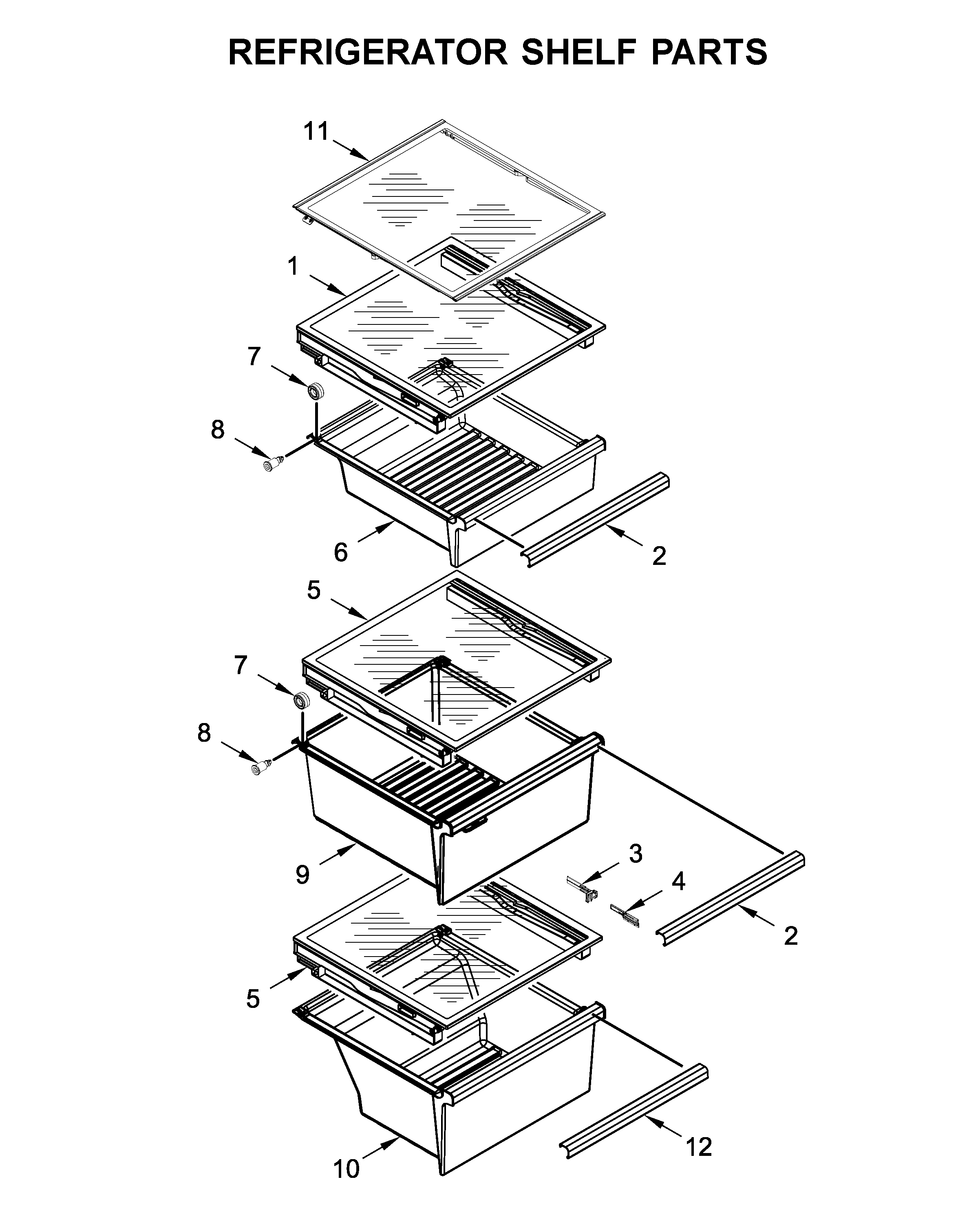 Whirlpool WRSA88FIHN00 refrigerator shelf parts diagram