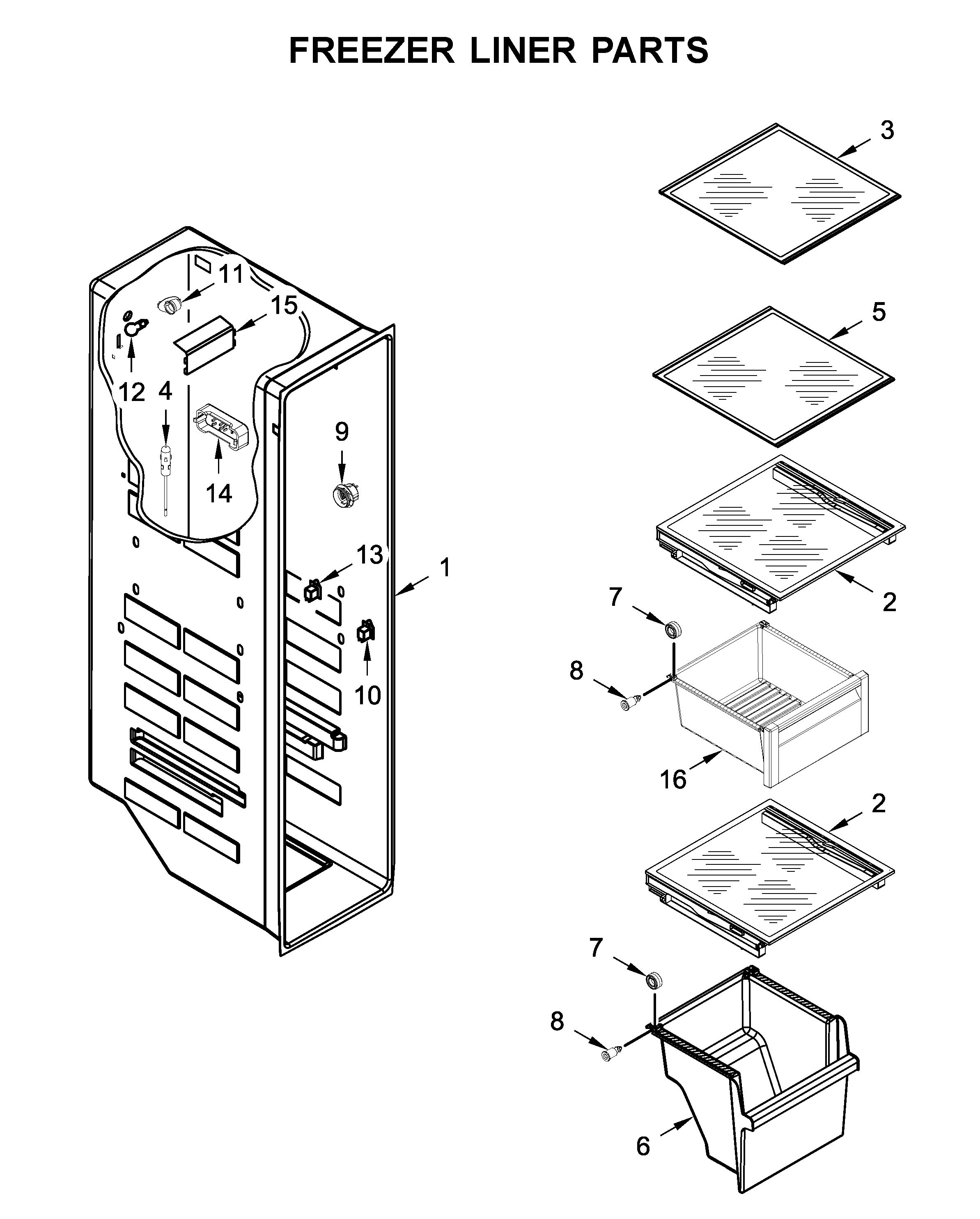 Whirlpool WRSA88FIHN00 freezer liner parts diagram
