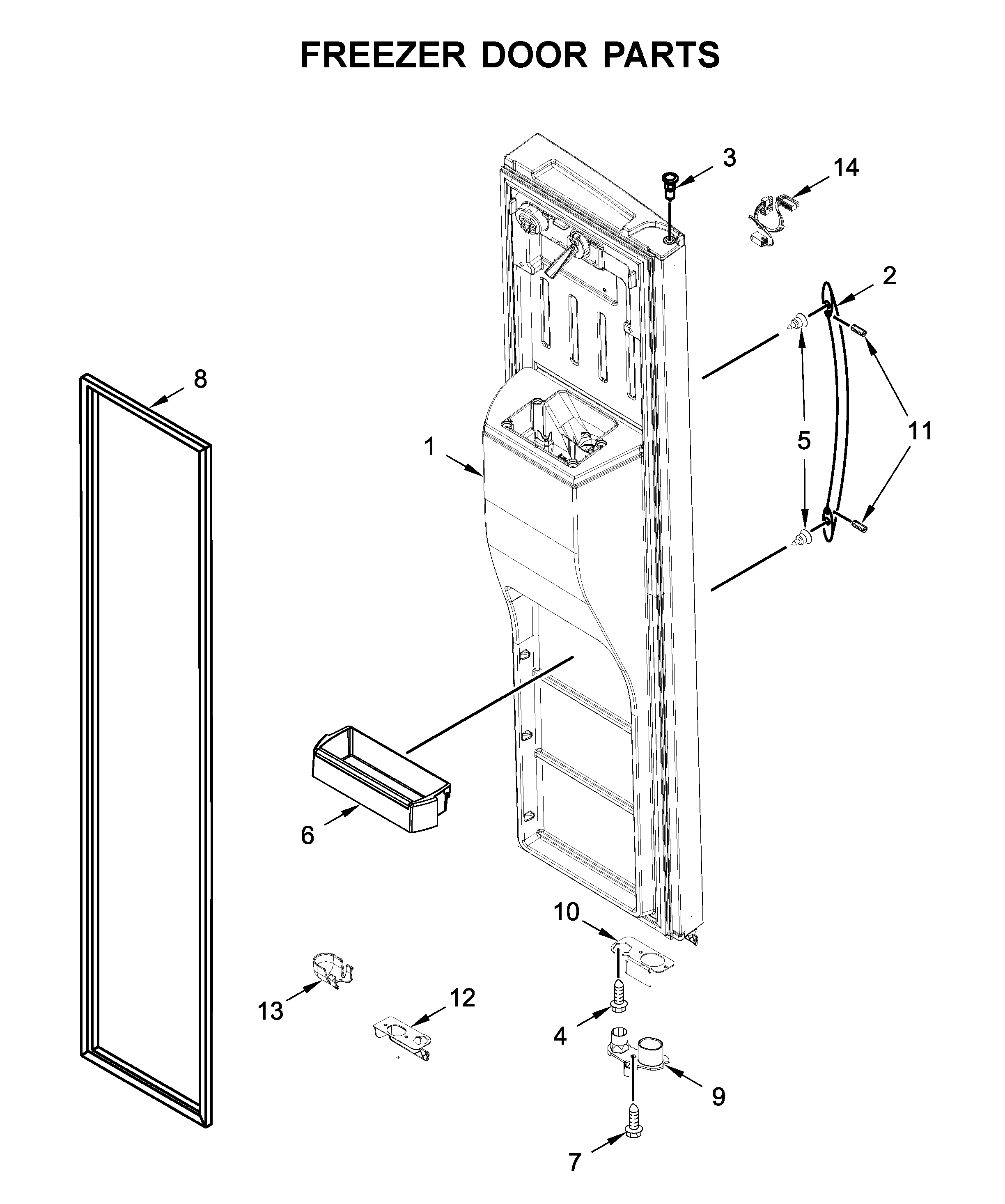 Whirlpool WRSA88FIHN00 freezer door parts diagram