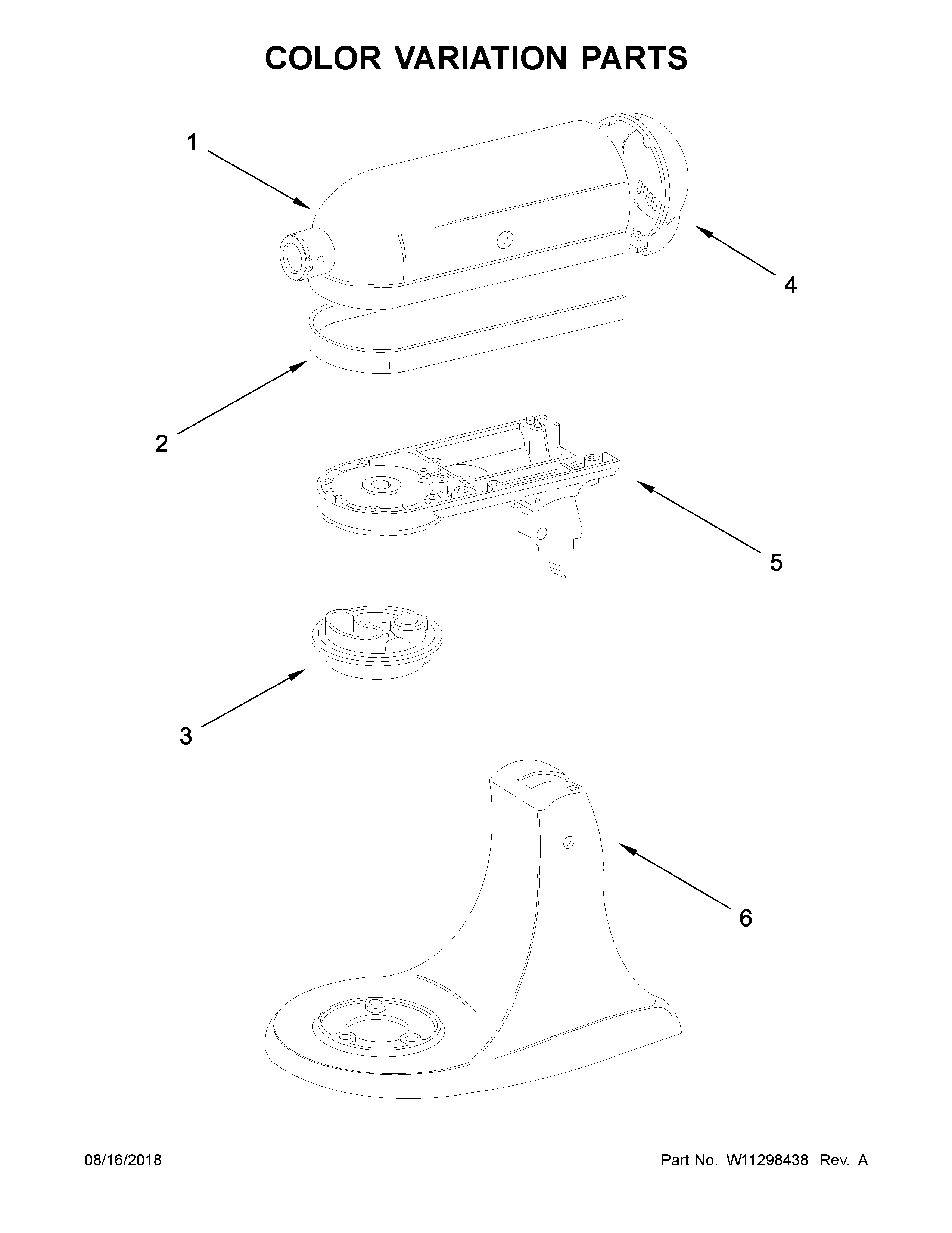 KitchenAid 5KSM45BSL4 color variation parts diagram