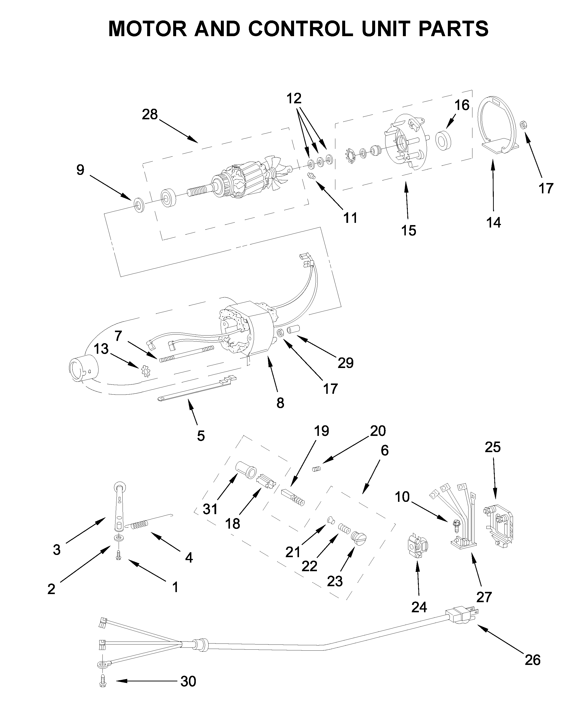 KitchenAid 5KSM45BSL4 motor and control unit parts diagram