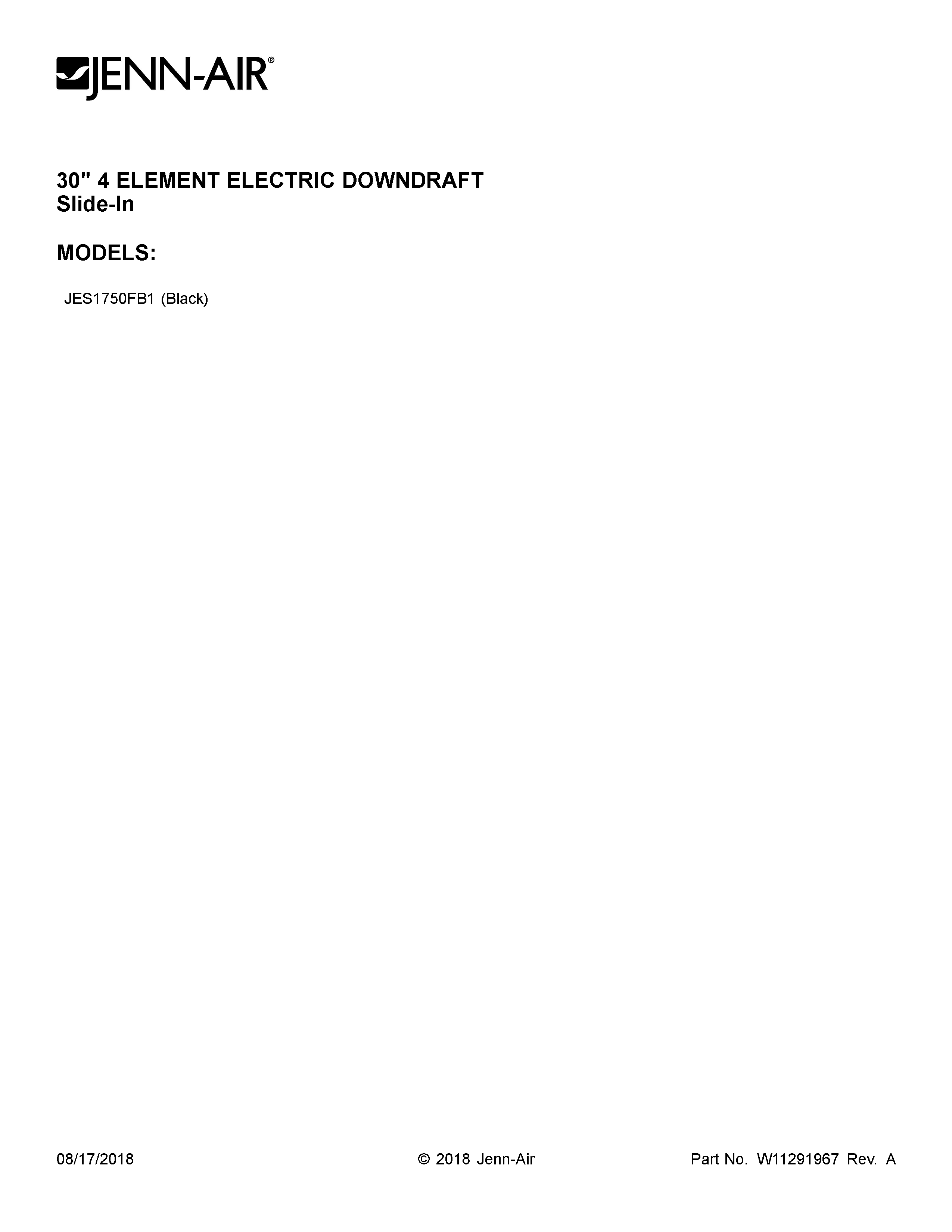 Jenn-Air JES1750FB1 cover sheet diagram