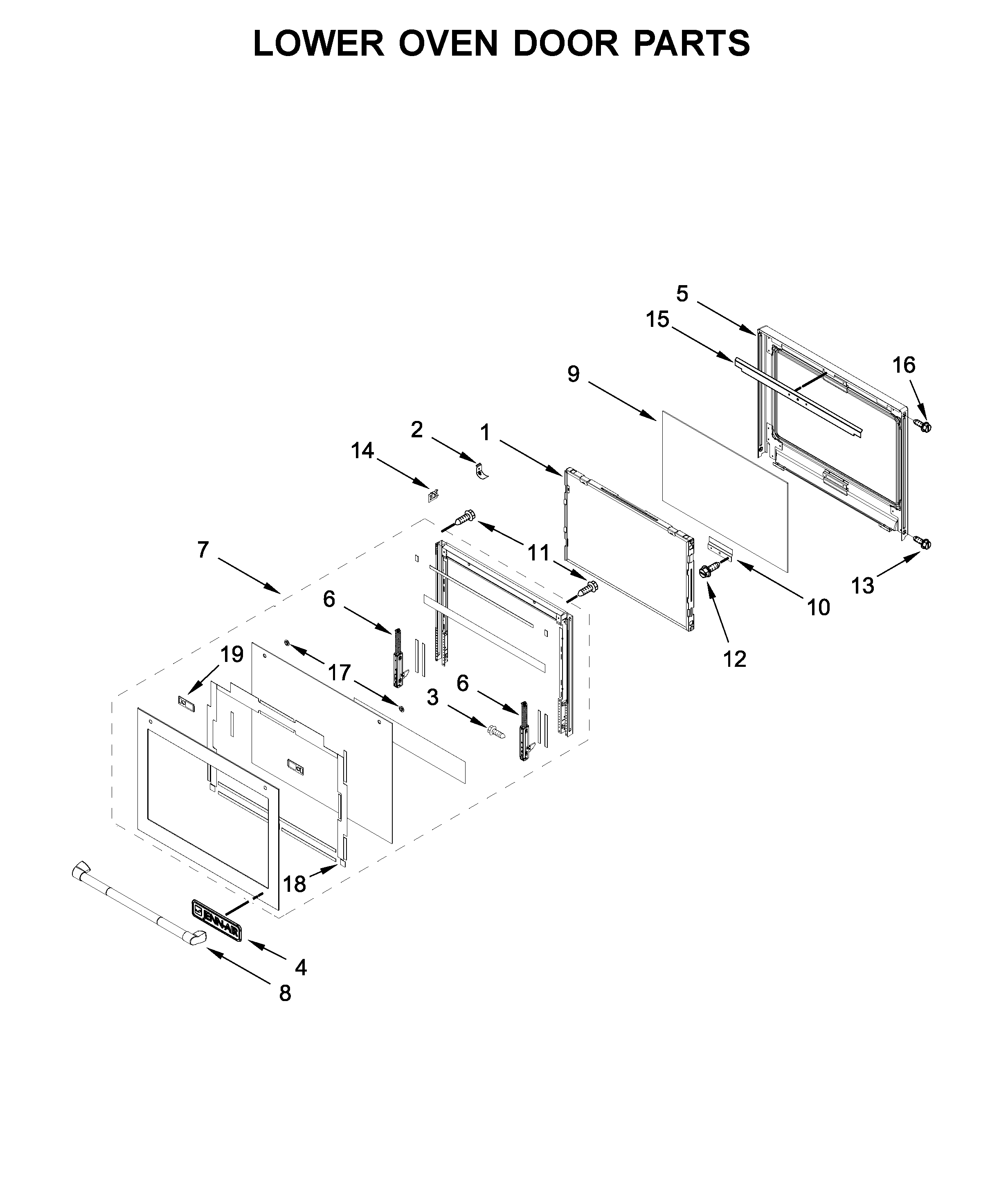 Jenn-Air JJW2830DP03 lower oven door parts diagram