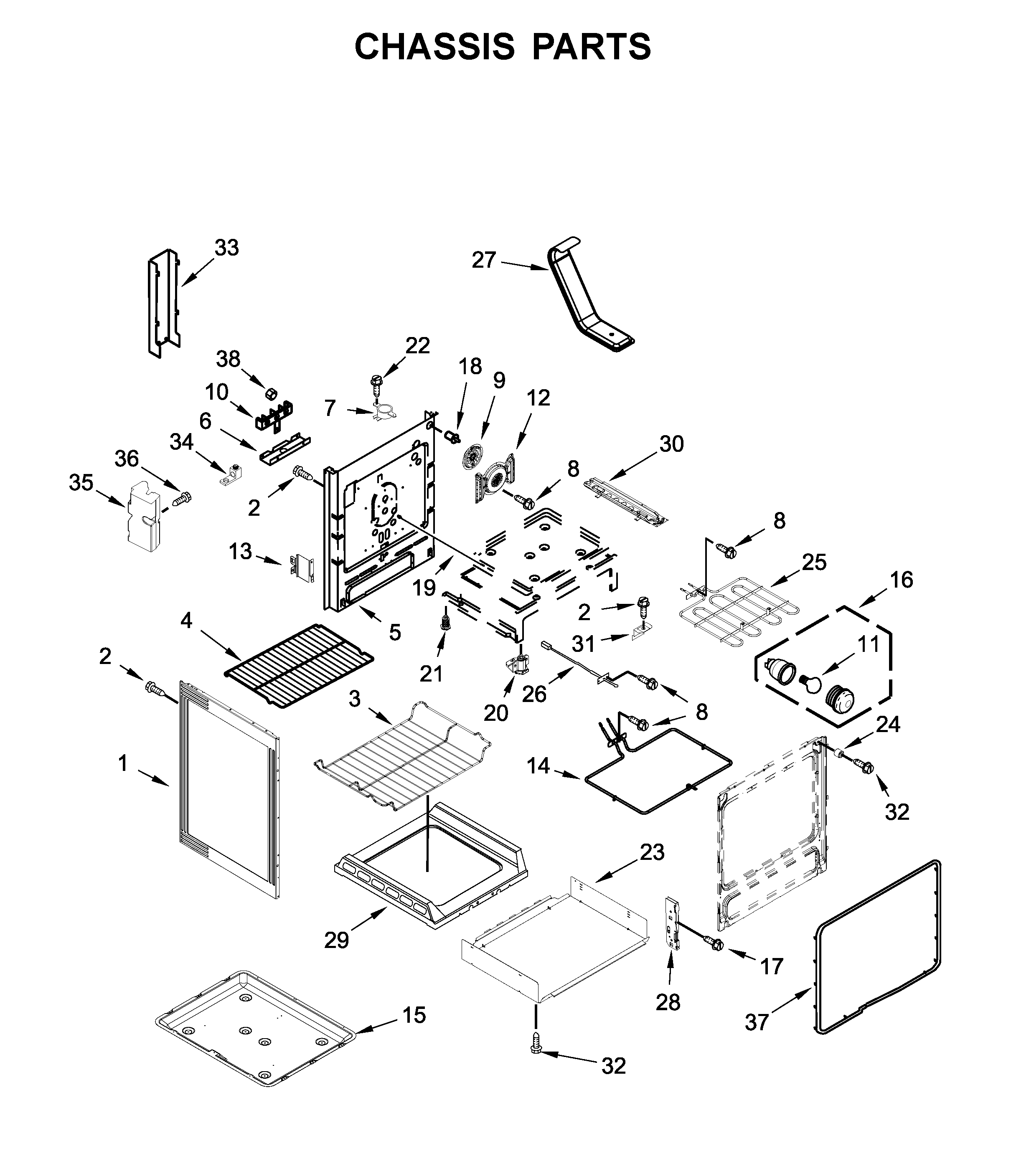 KitchenAid KFEG500EWH3 chassis parts diagram