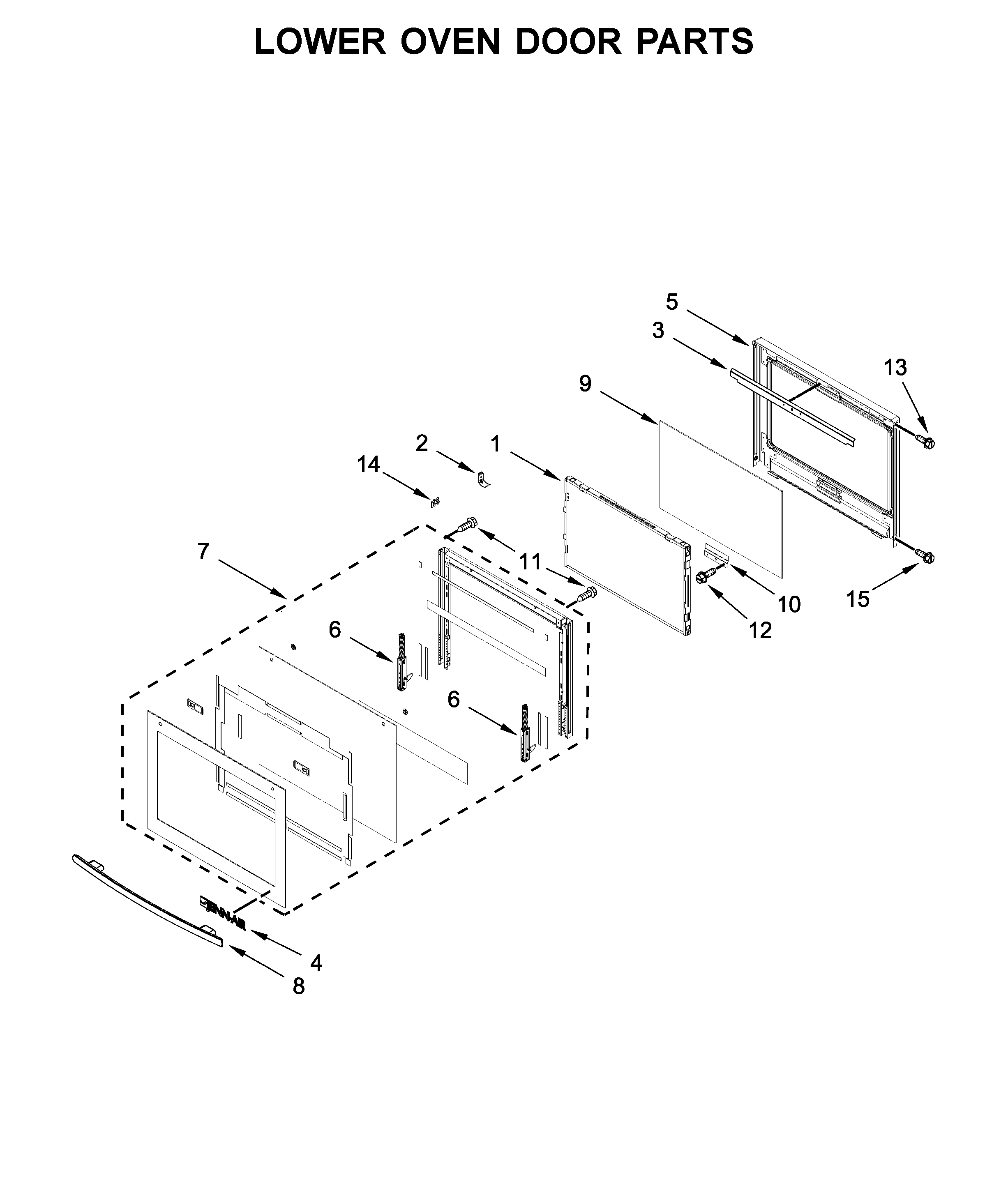 Jenn-Air JJW3830DS03 lower oven door parts diagram
