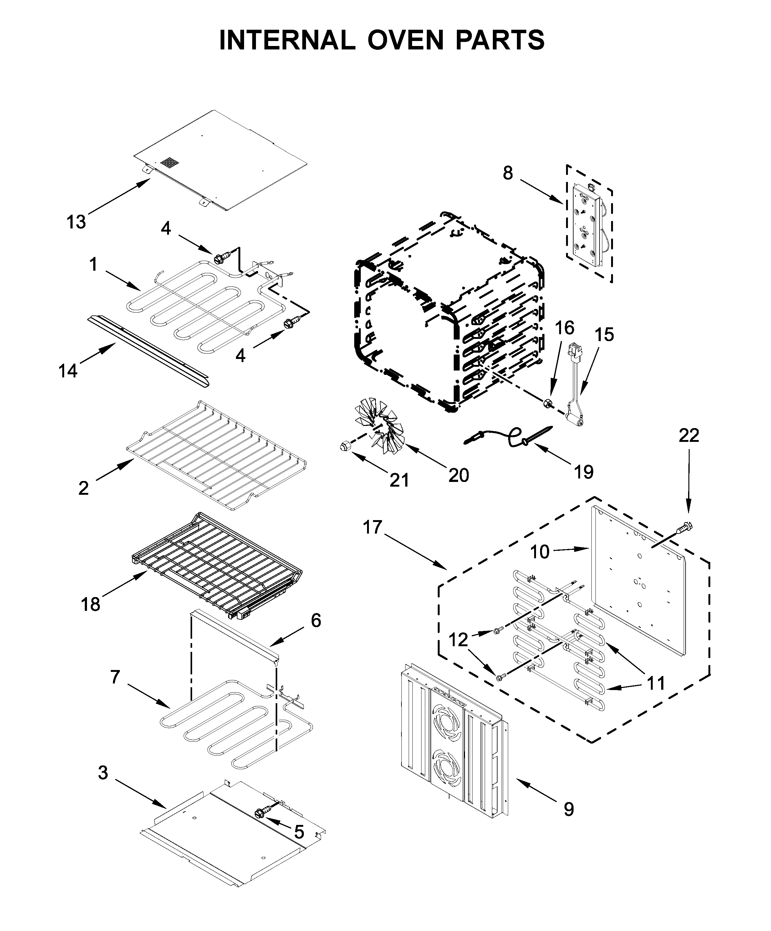 Jenn-Air JJW3830DS03 internal oven parts diagram