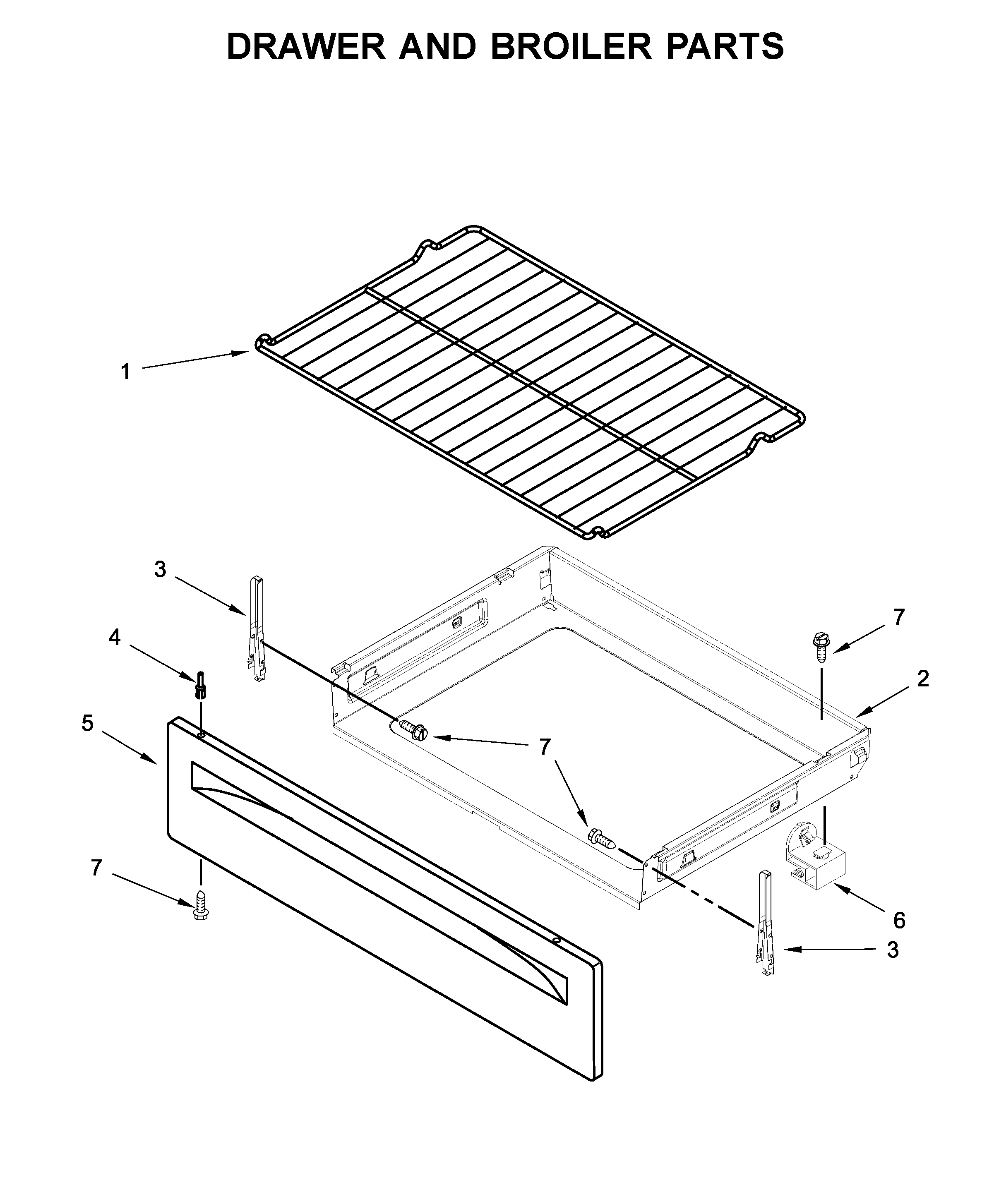 Amana ACR2303MFW3 drawer and broiler parts diagram