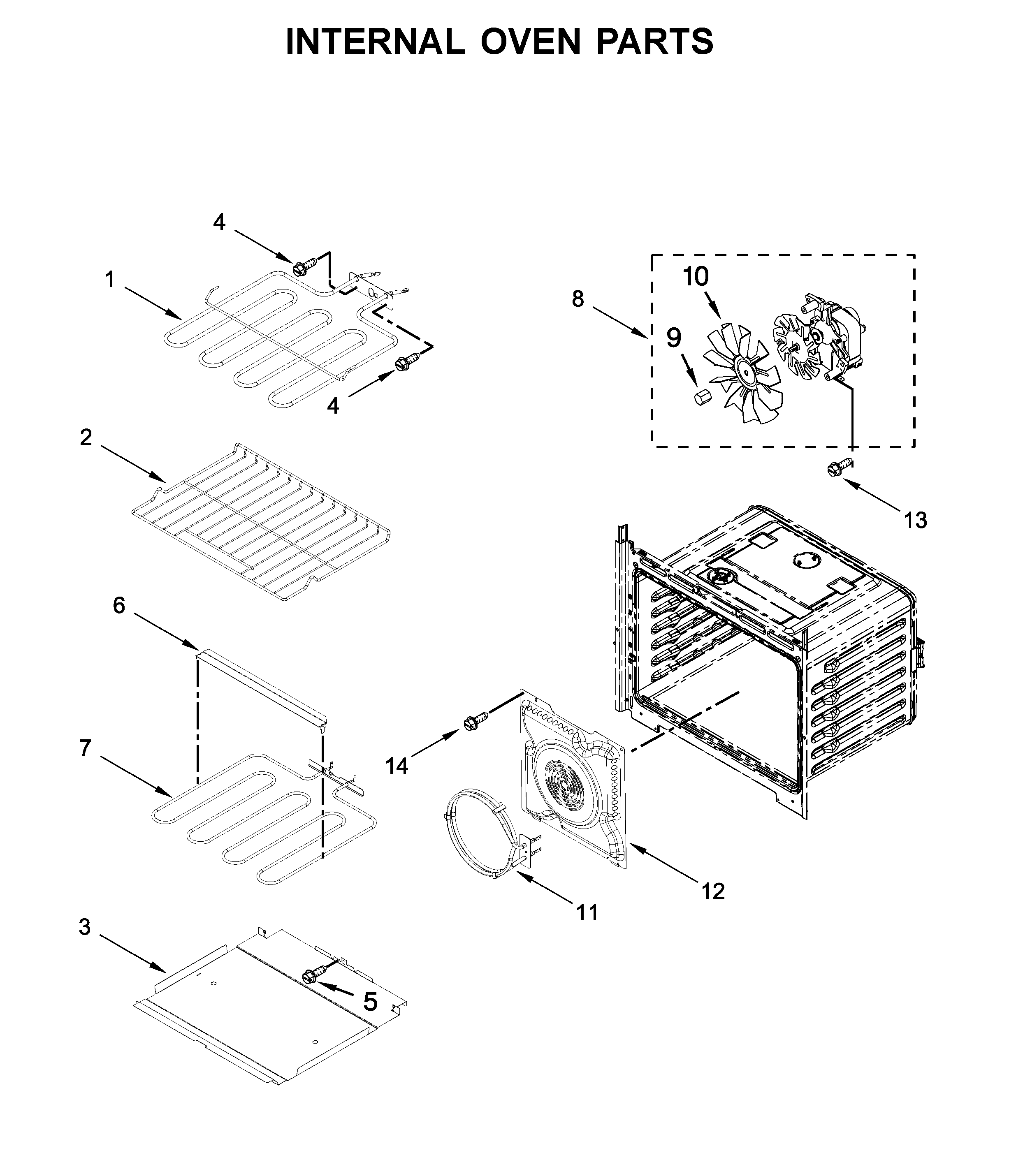 Whirlpool WOS72EC0HV01 internal oven parts diagram