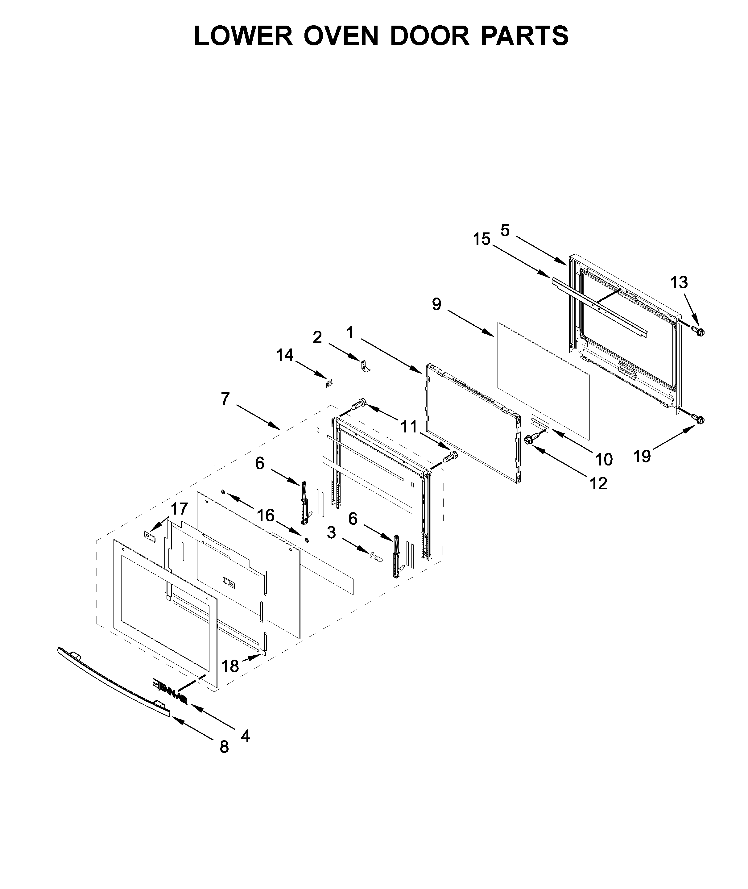 Jenn-Air JJW2730DS03 lower oven door parts diagram