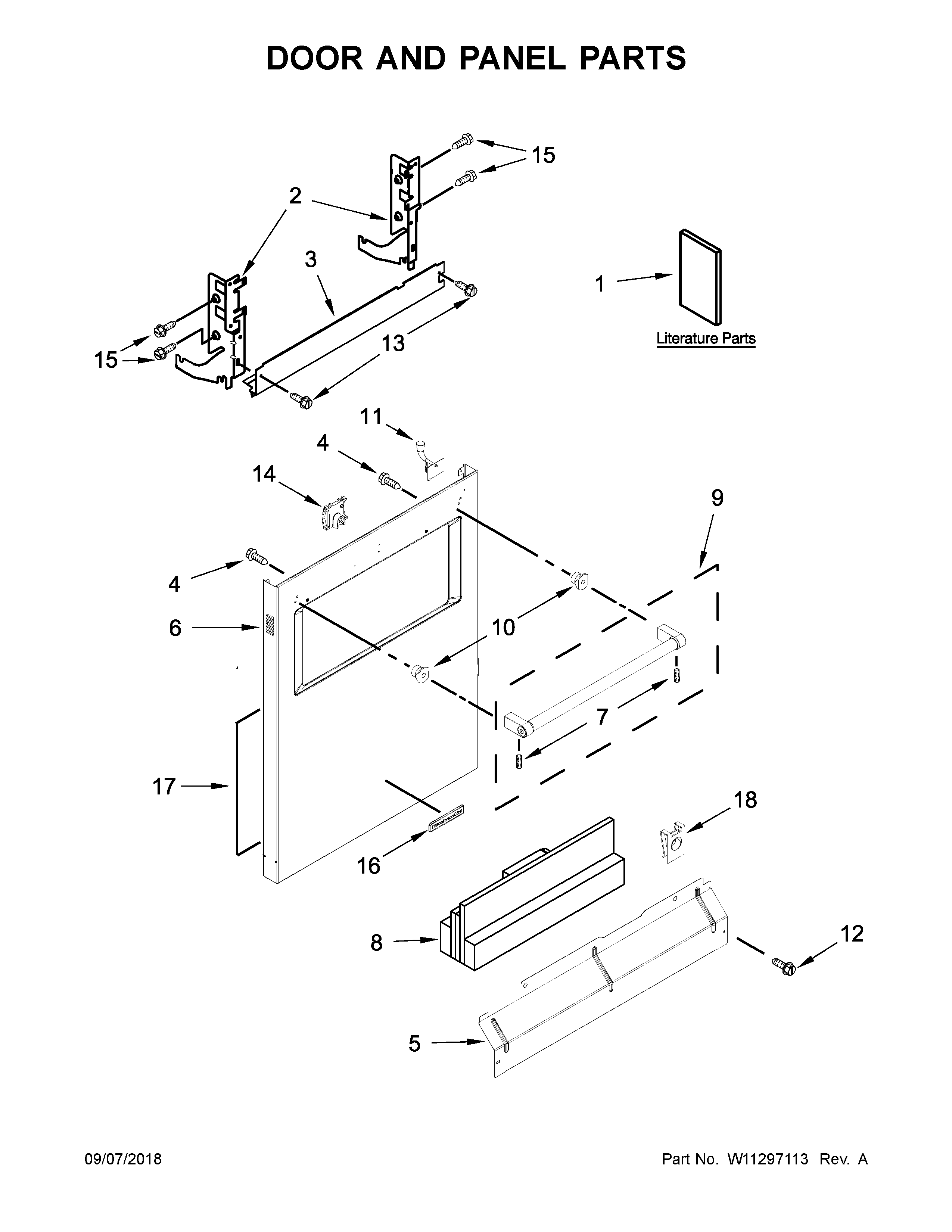 KitchenAid KDTM384ESS3 door and panel parts diagram