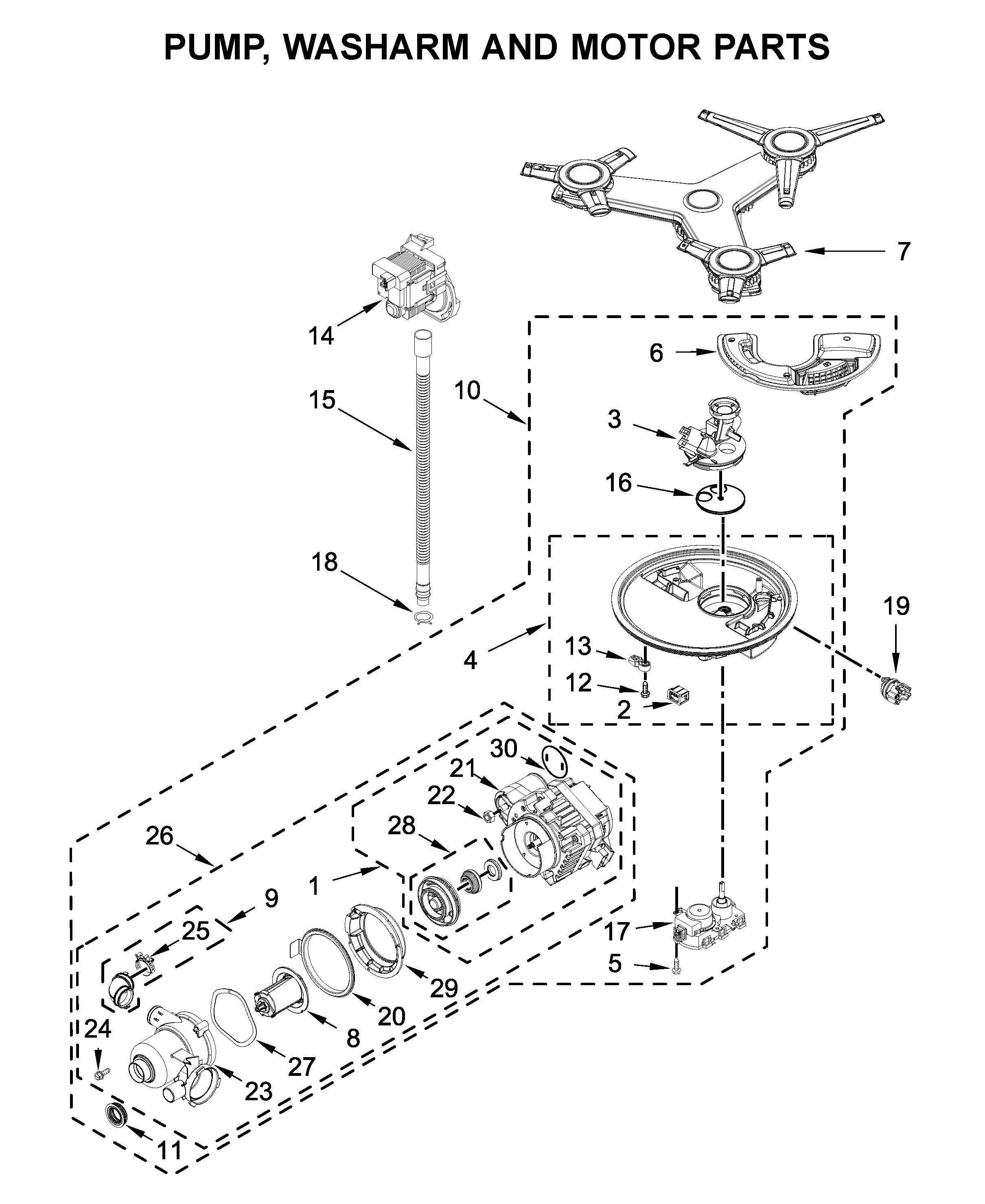 KitchenAid KDTM704ESS3 pump, washarm and motor parts diagram